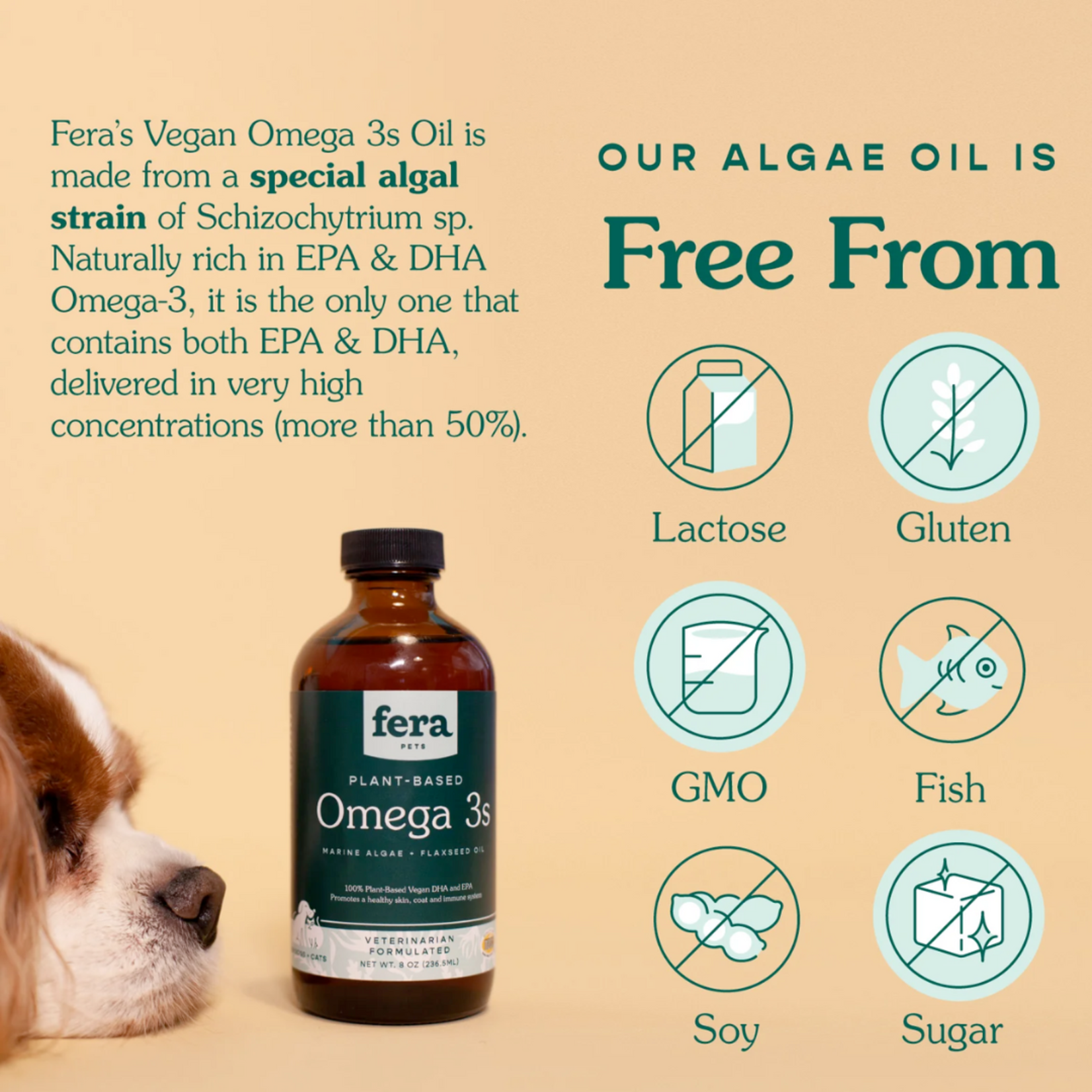 Fera Pets 8 oz. - Plant-Based Vegan Omega 3s - Algae & Flaxseed Oil - Fera