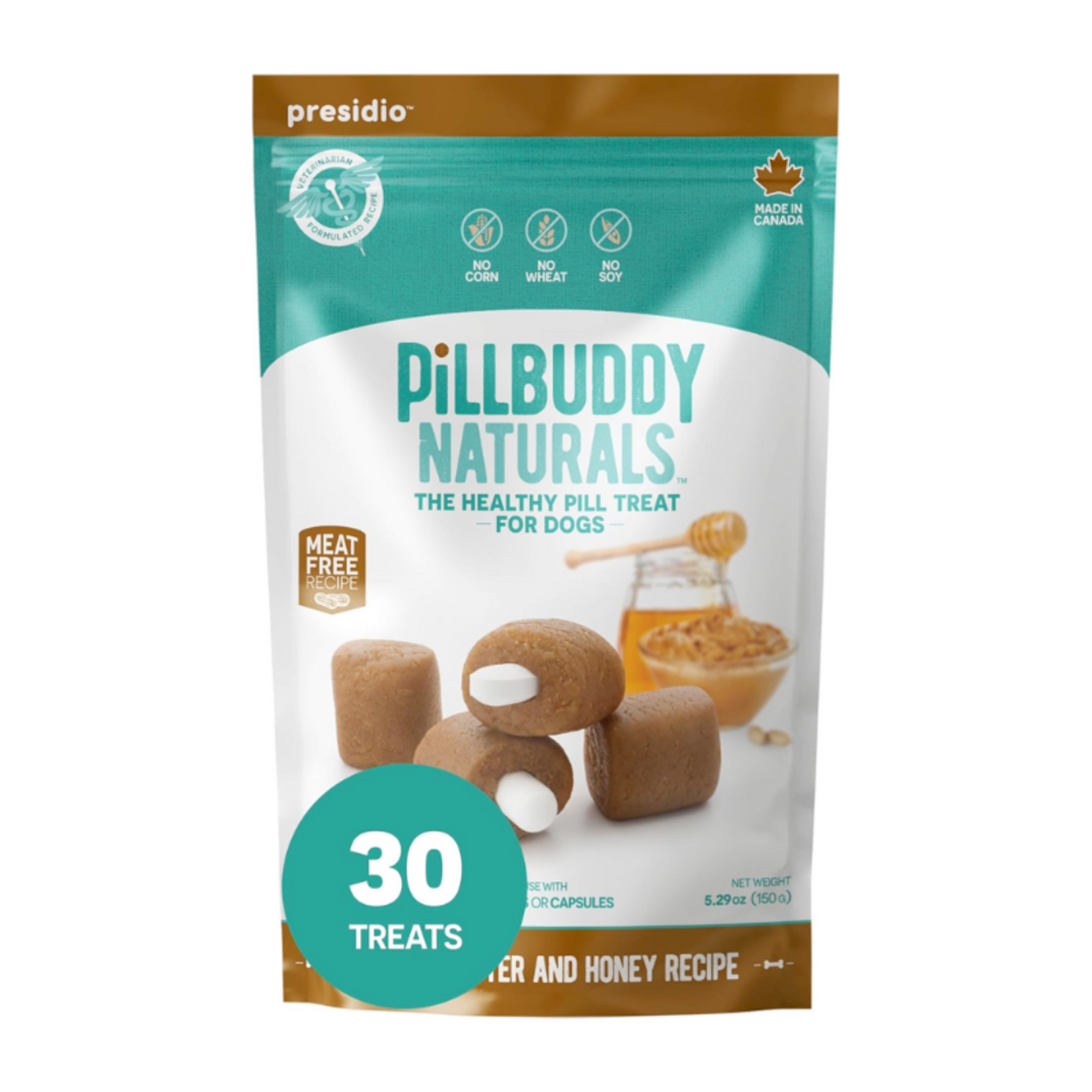 30 ct. Peanut Butter & Honey - Pill Buddy - Treat Pocket for Dog Medicine - Presidio