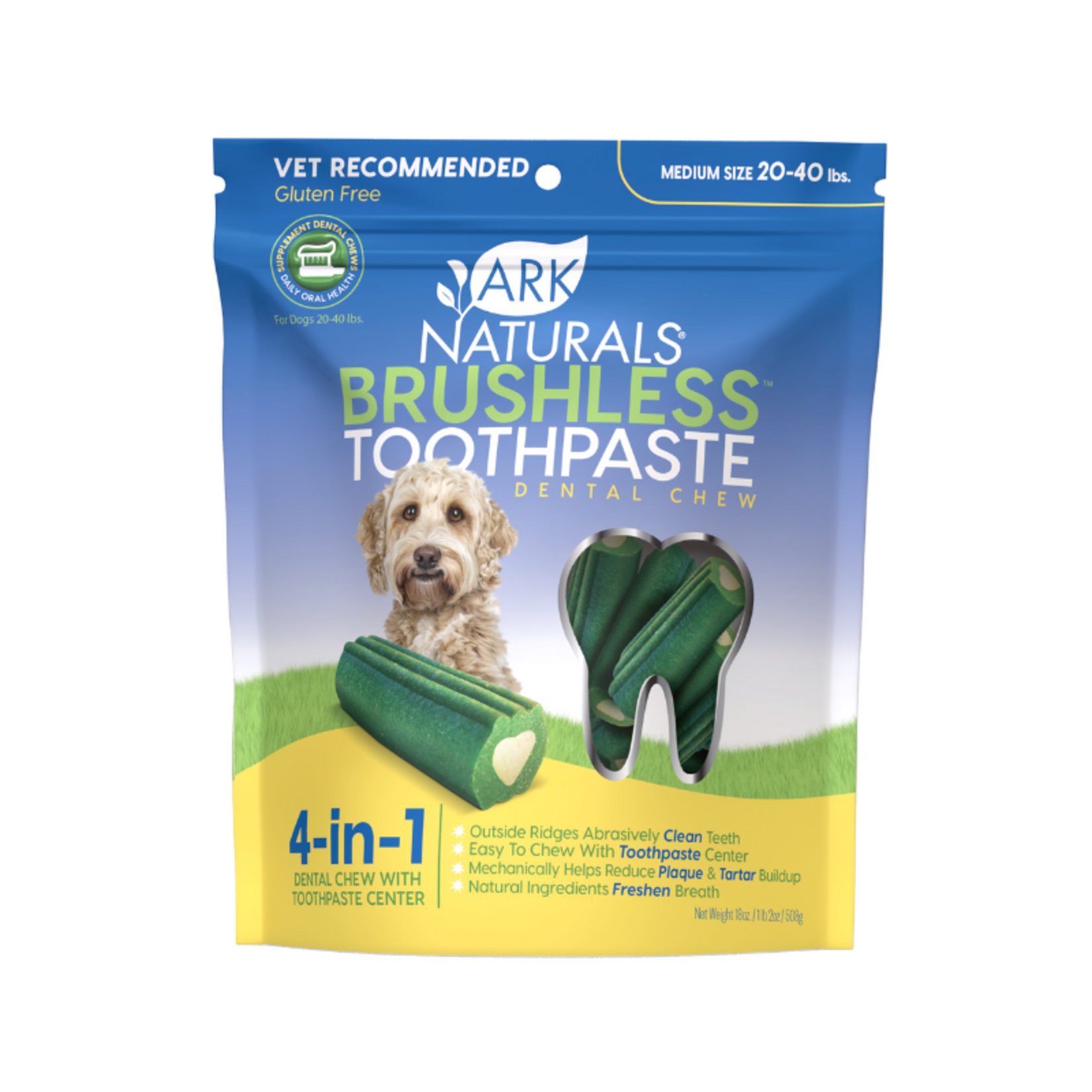 Ark Naturals 18 oz. - Dental Chews for Medium Dogs - Breath-Less Chewable Brushless Toothpaste - Ark Naturals