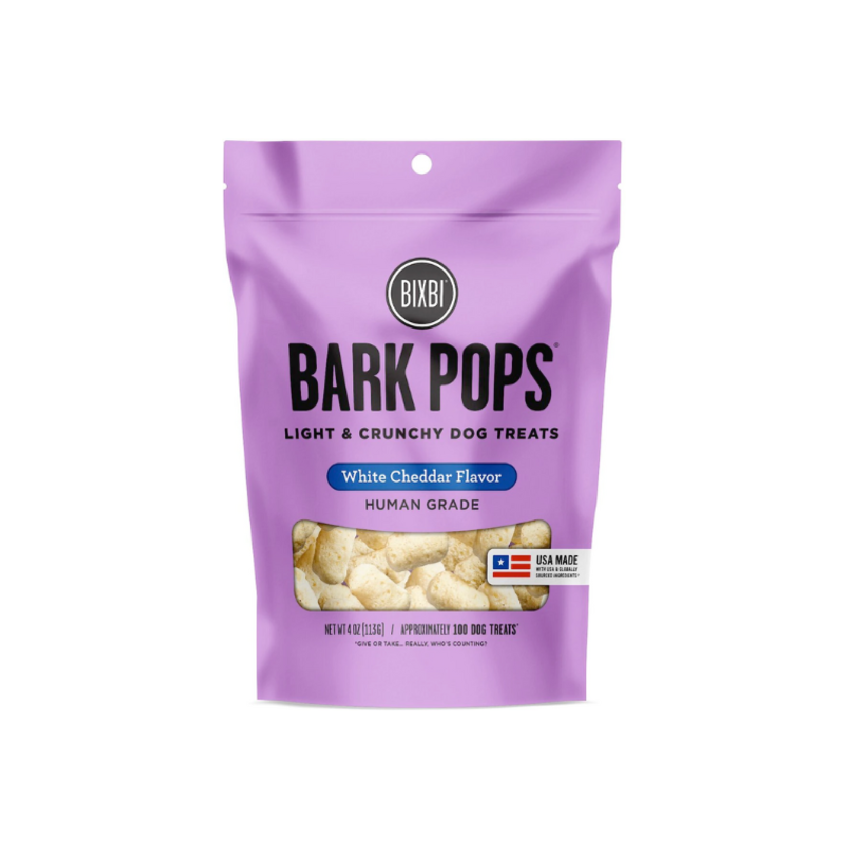 Bixbi 4 oz. - White Cheddar - Light & Crunchy Dog Treats - Bark Pops - Bixbi