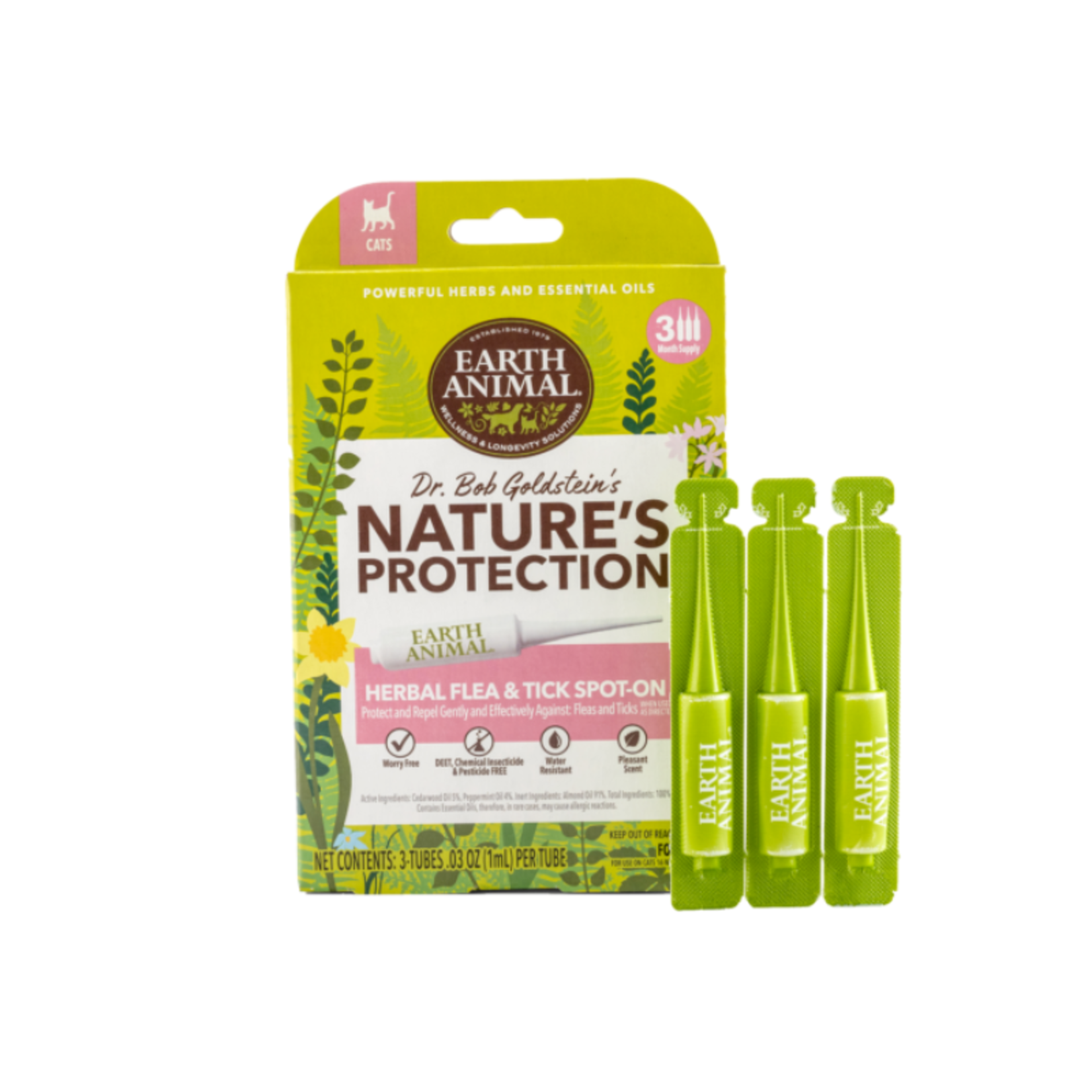 Earth Animal Cat - 3 Tubes - Herbal Flea & Tick Spot-On - Nature’s Protection / Earth Animal