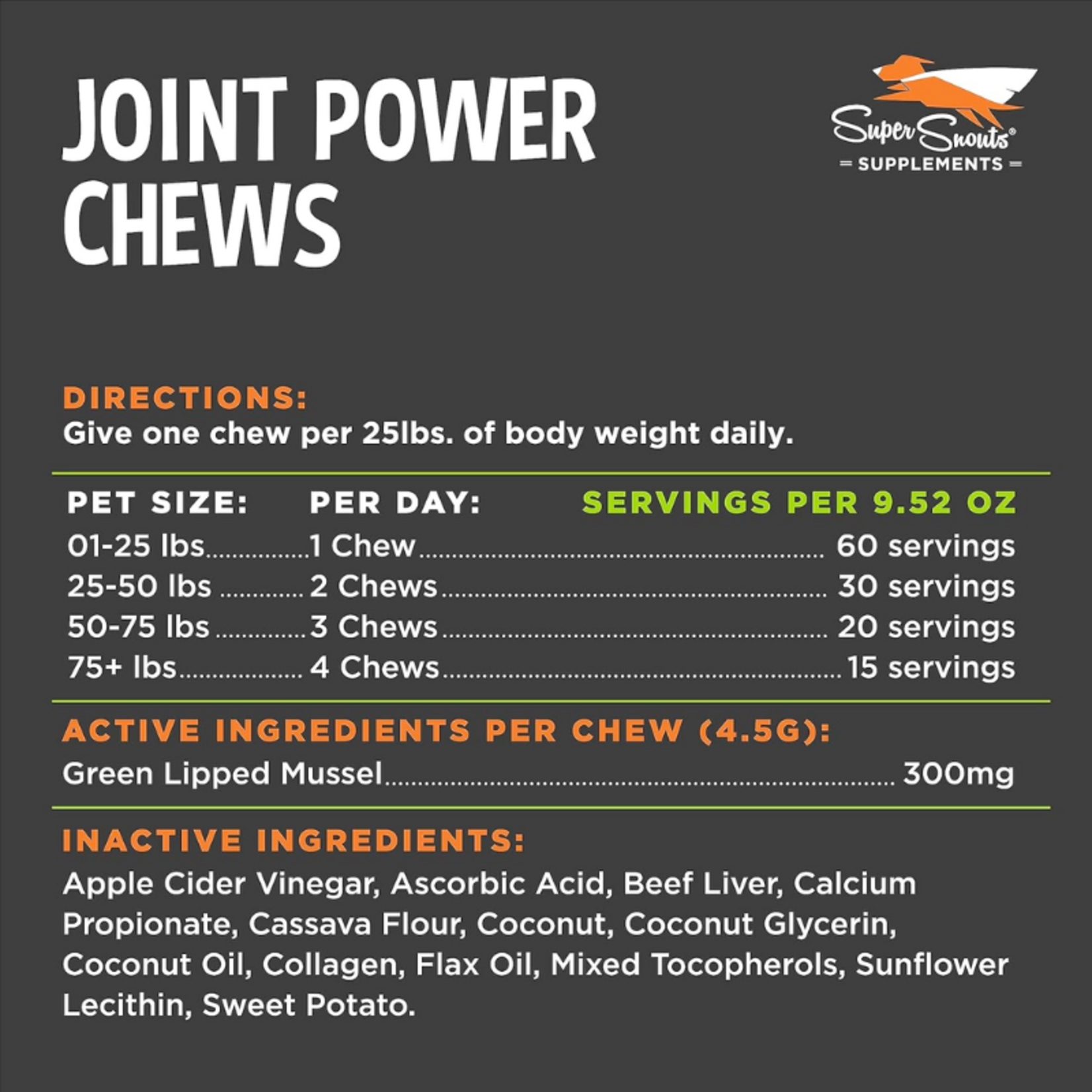 Super Snouts Hemp 60 count - Joint Power - Mobility Chews - Super Snouts