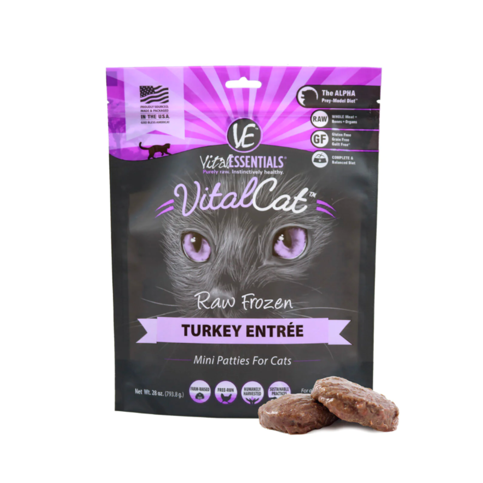 Vital Essentials 28 oz. Mini Patties - Turkey - Raw Frozen Cat Food - Vital Essentials