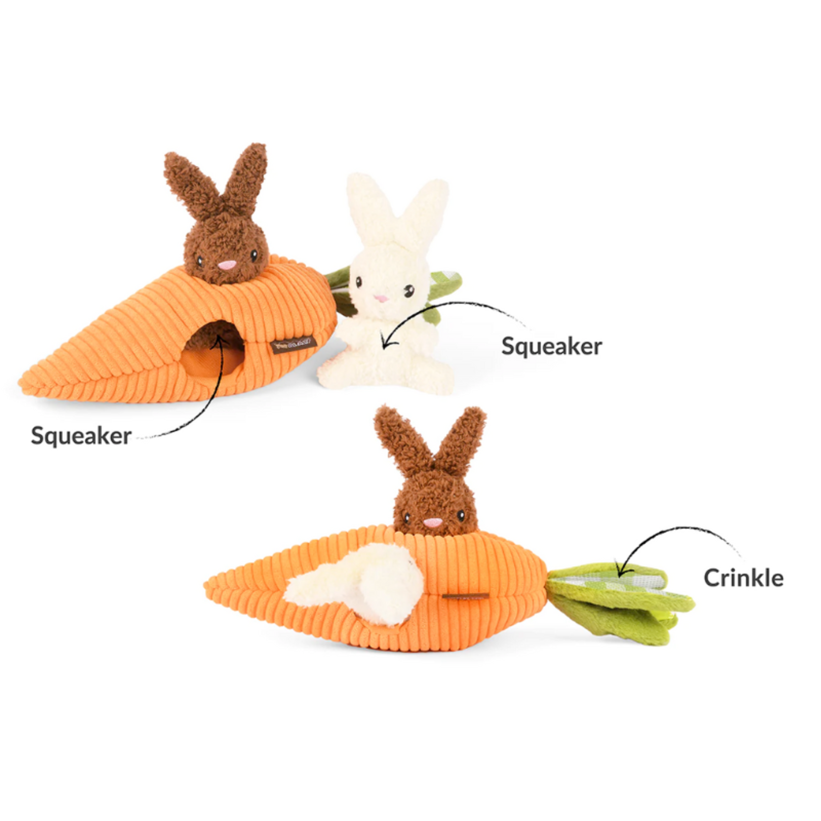 P.L.A.Y. Funny Bunnies with Carrot - Hippity Hoppity Collection Dog Toy - P.L.A.Y.