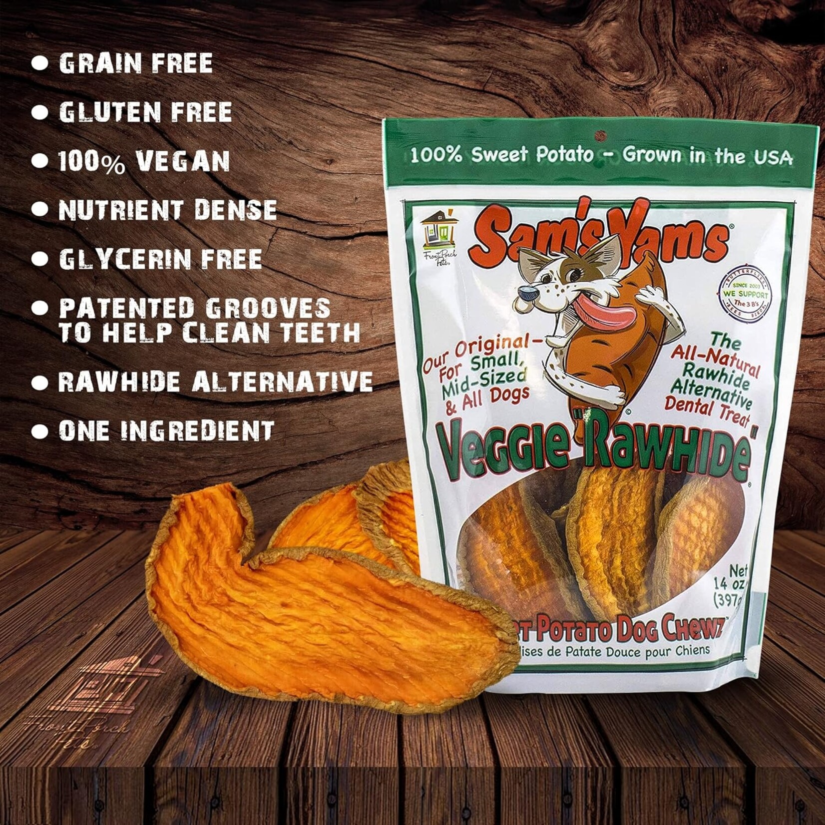 Front Porch Pets, Inc. / Sam's Yams Veggie Rawhides - Sam's Yams / 100% Sweet Potato - Front Porch Pets