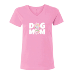 Teddy the Dog Dog Mom - Pink Floral - Ladies V-Neck T-Shirt - Teddy the Dog