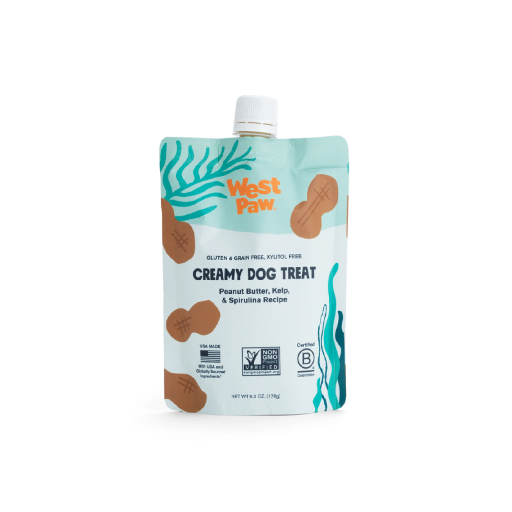 West Paw 6.2 oz. - Peanut Butter, Kelp & Spirulina - Creamy Treat Pouch - West Paw