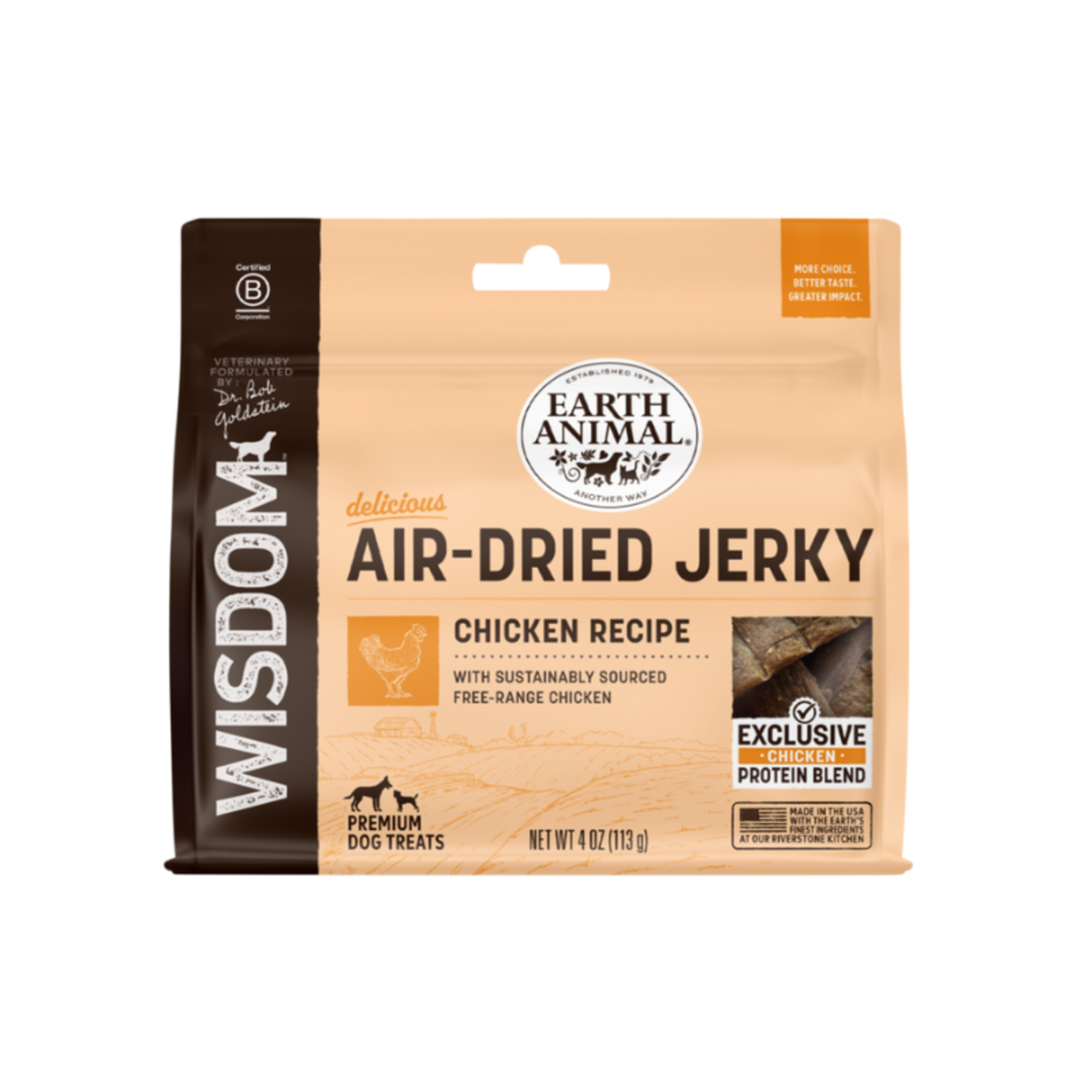 Earth Animal 4 oz. - Chicken - Air Dried Jerky - Wisdom by Earth Animal