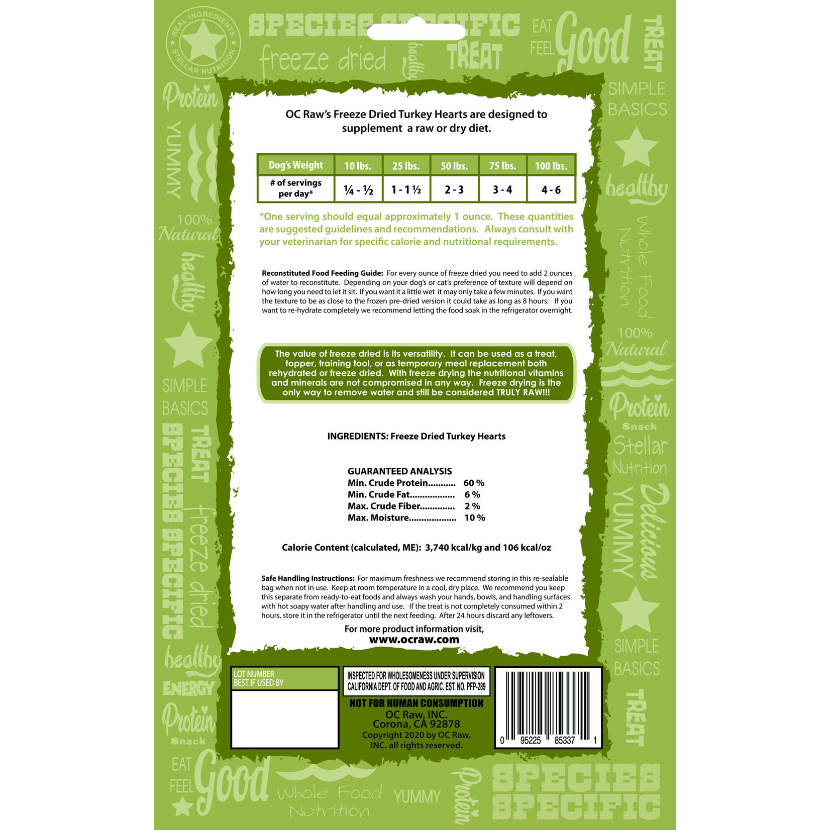 OC Raw Turkey Hearts - Freeze Dried Treats - OC Raw : 4 oz.