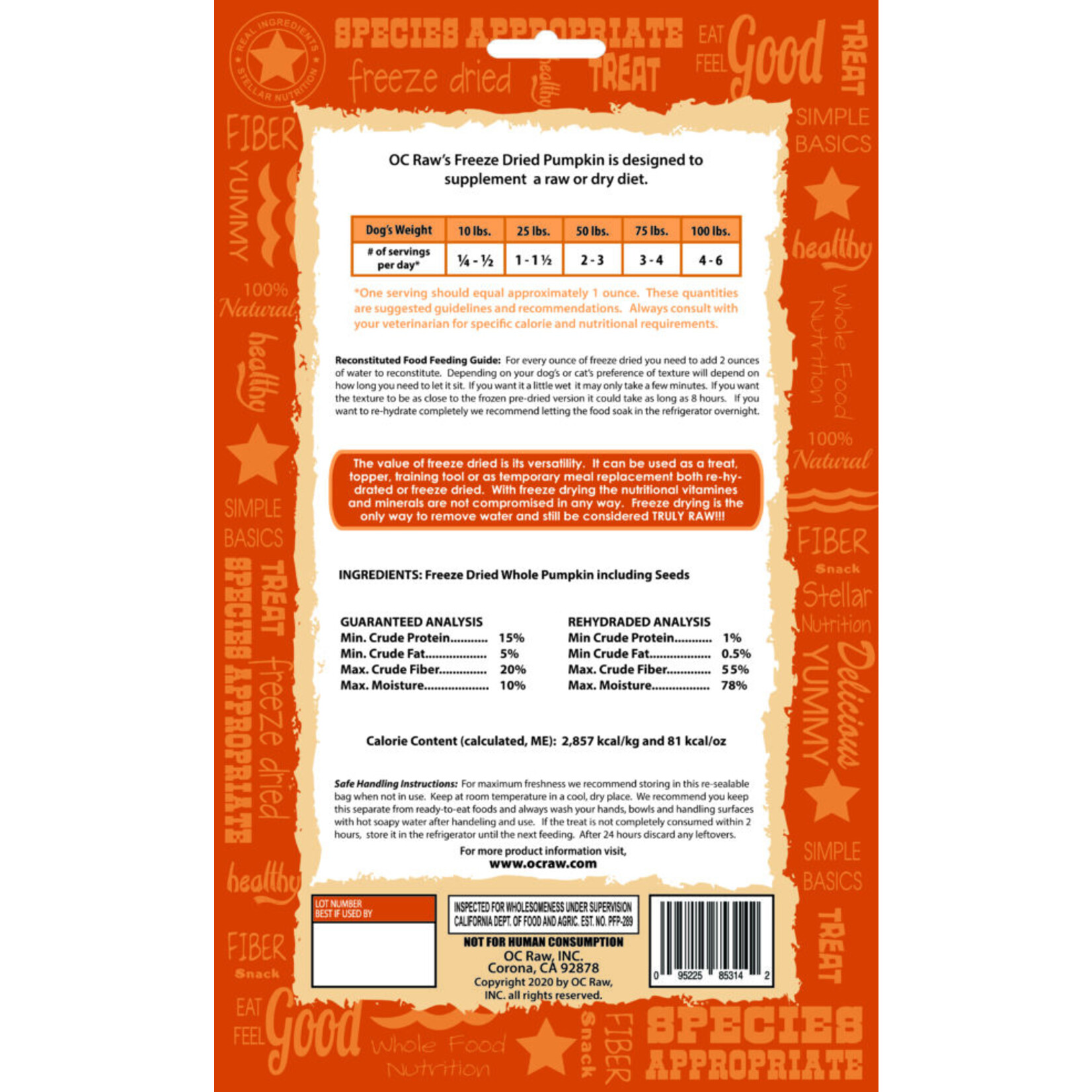 OC Raw Pumpkin - Freeze Dried Supplement - OC Raw : 5.5 oz.