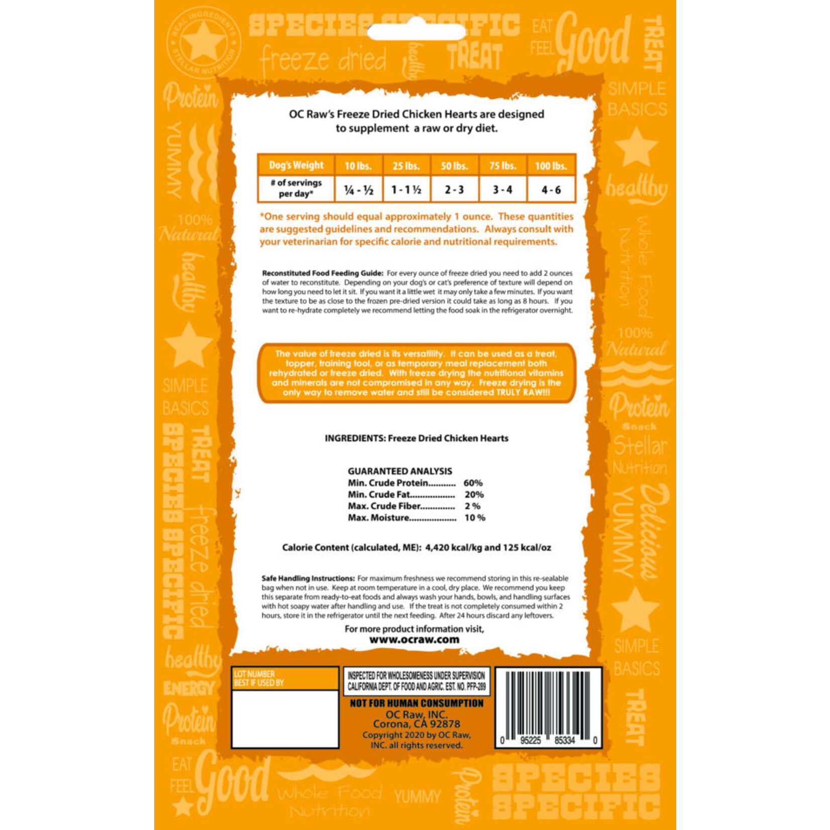 OC Raw Chicken Hearts - Freeze Dried Treats - OC Raw : 4 oz.