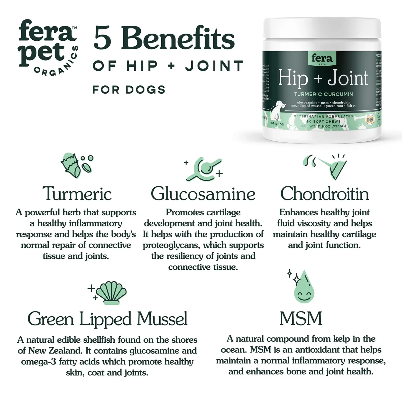 Fera Pets 90 Soft Chews - Hip & Joint Supplement - Fera