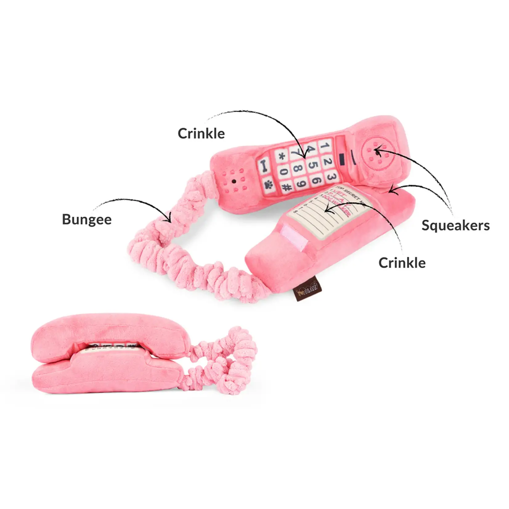 P.L.A.Y. Pink Corded Phone - 80’s Classics Dog Toy - P.L.A.Y.