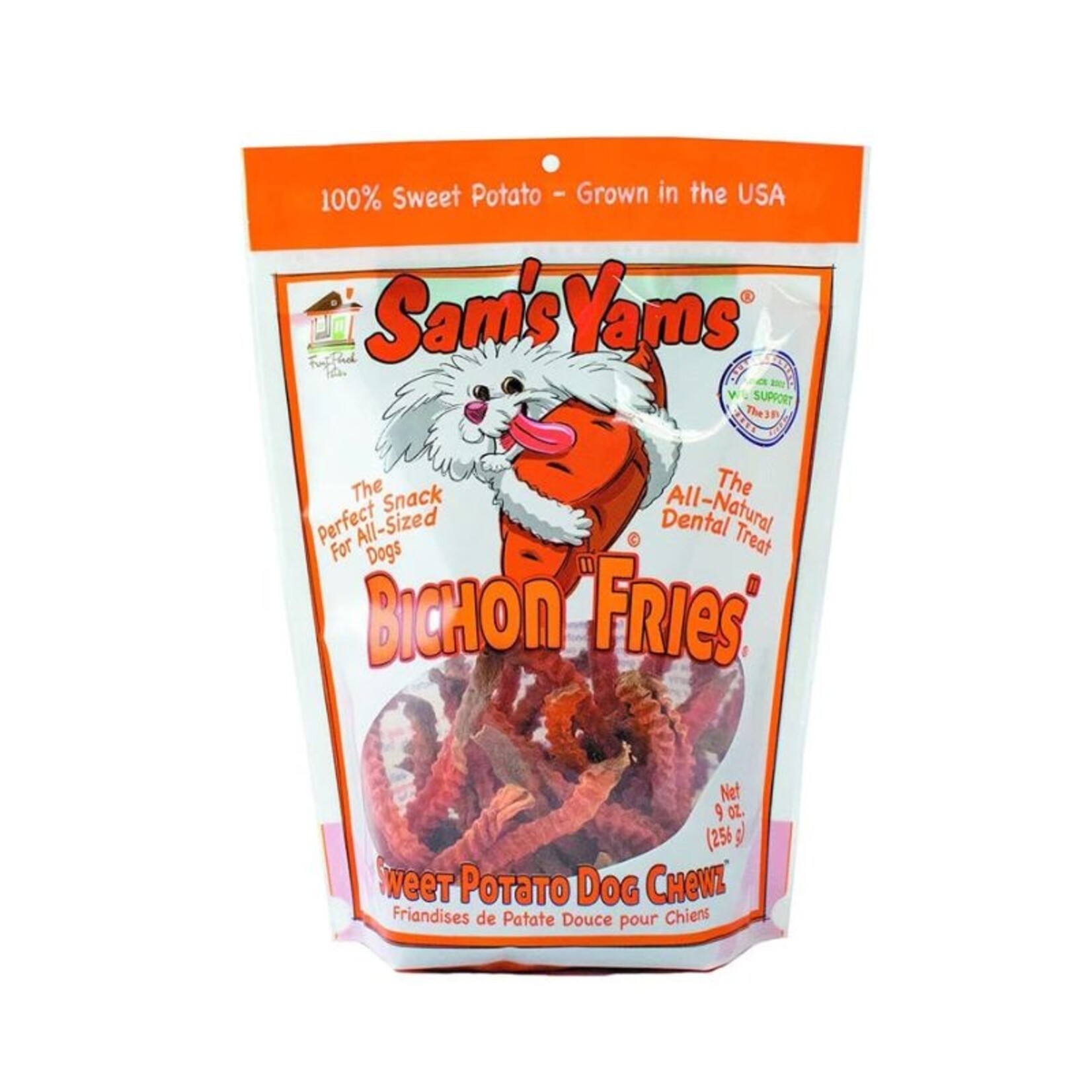 Front Porch Pets, Inc. / Sam's Yams 9 oz. - Bichon Fries / Veggie Rawhides - Sam's Yams / 100% Sweet Potato - Front Porch Pets