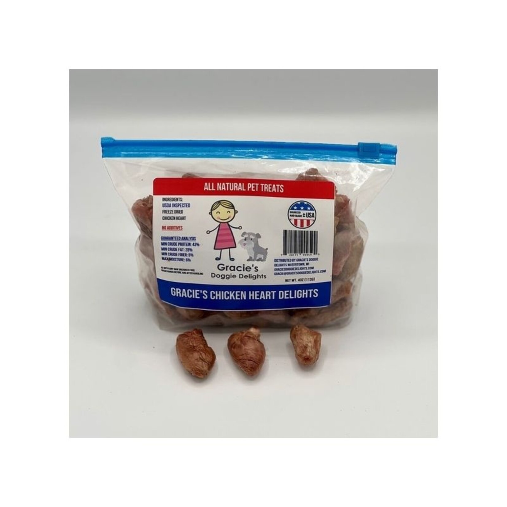 Gracie's Doggie Delights 4 oz. - Chicken Hearts - Freeze Dried Treats - Gracie’s Doggie Delights