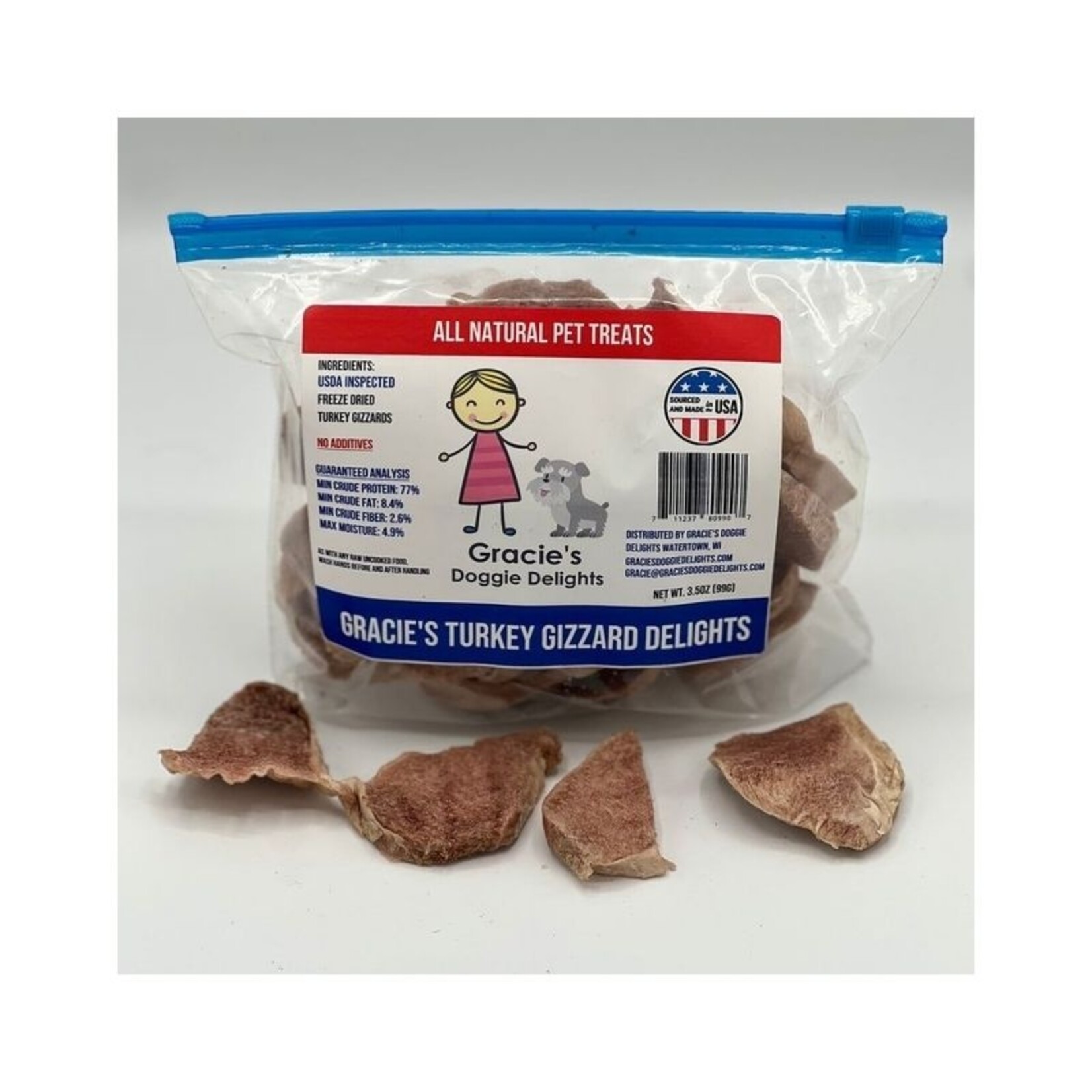 Gracie's Doggie Delights 3.5 oz. - Turkey Gizzard - Freeze Dried Treats - Gracie’s Doggie Delights