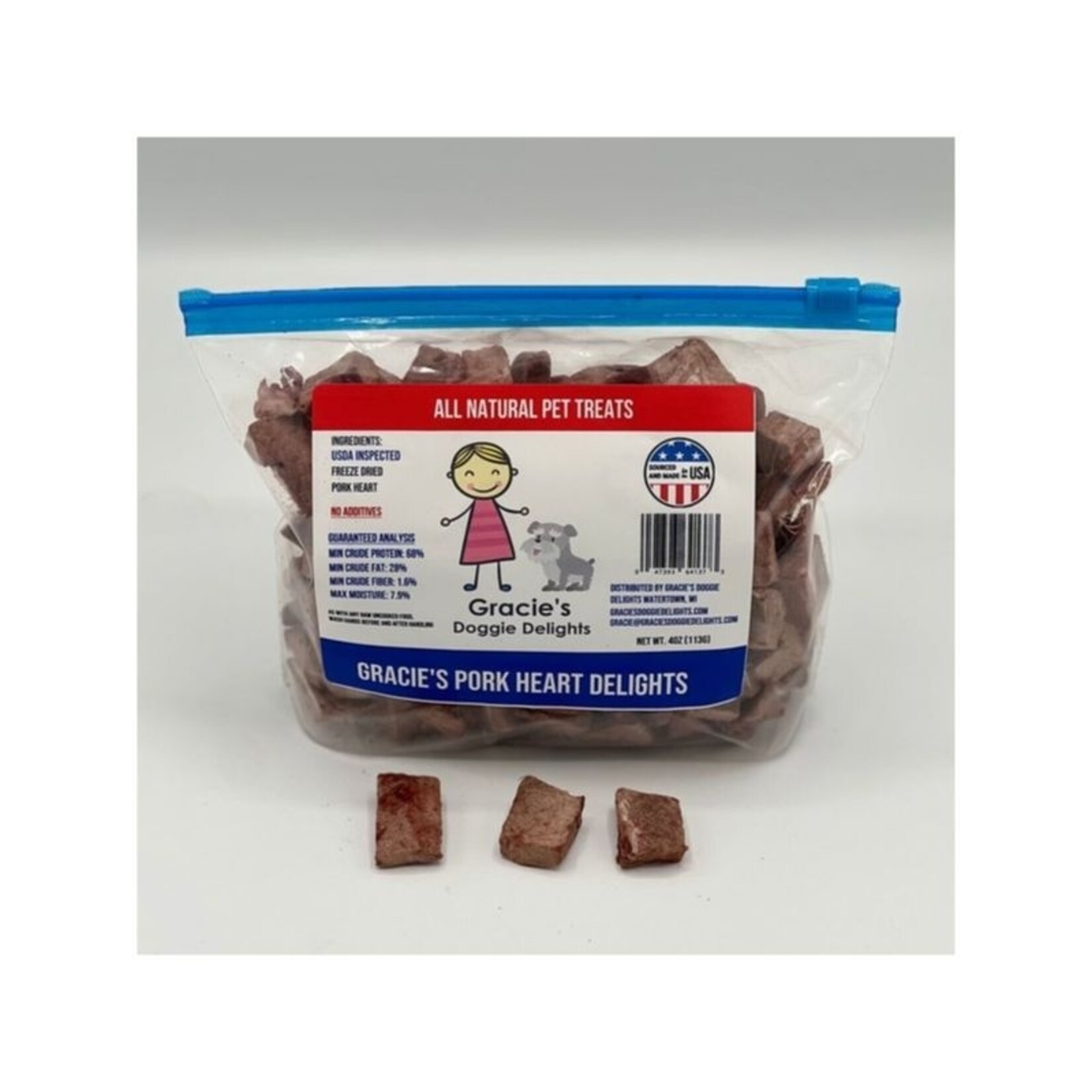 Gracie's Doggie Delights 4 oz. - Pork Heart - Freeze Dried Treats - Gracie’s Doggie Delights