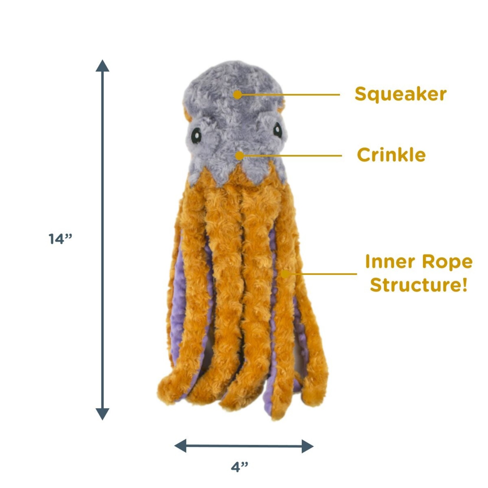 Tall Tails 14” - Octopus - Squeaker Toy w/ Rope - Tall Tails
