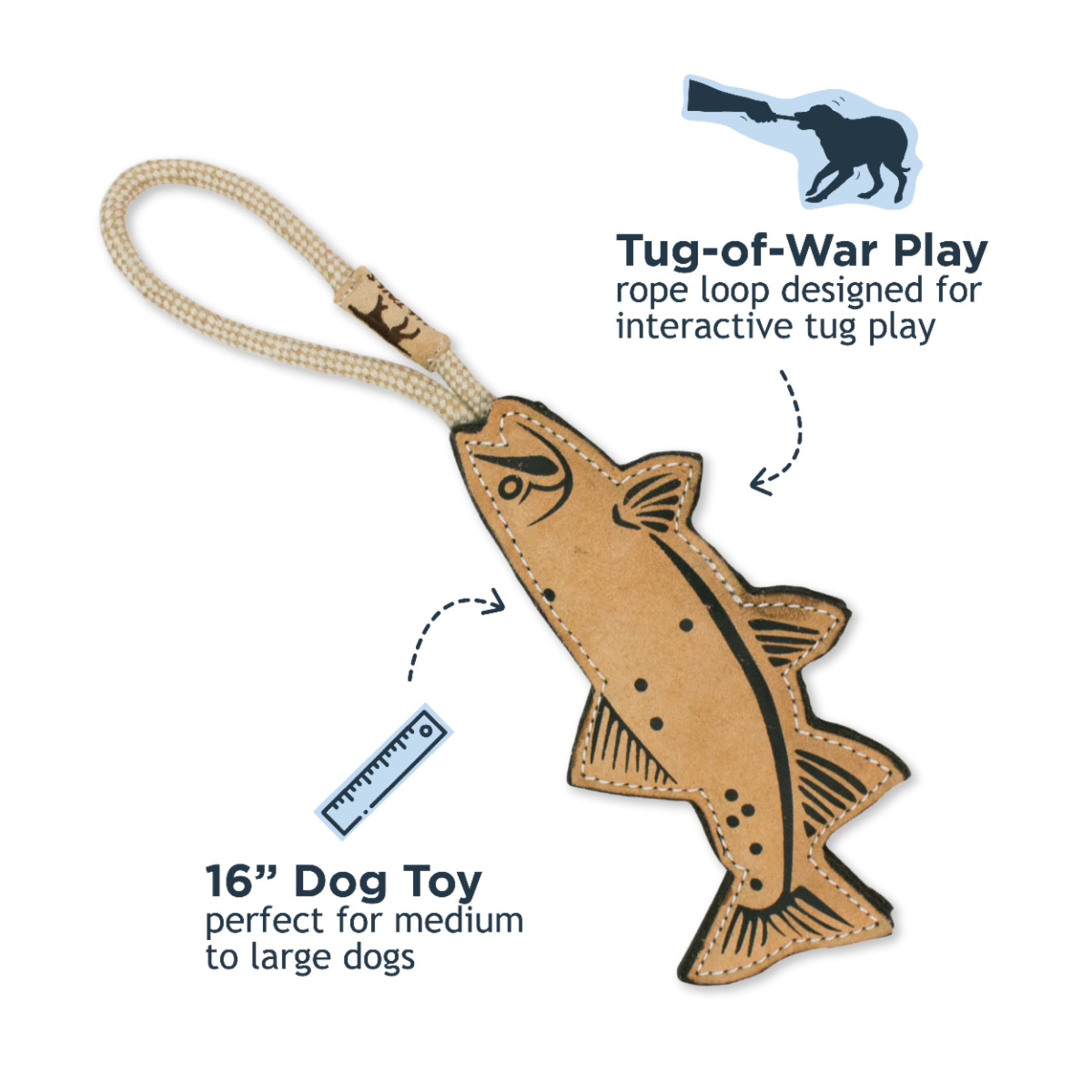 Tall Tails 16” - Trout - Natural Leather - Tug Toy - Tall Tails