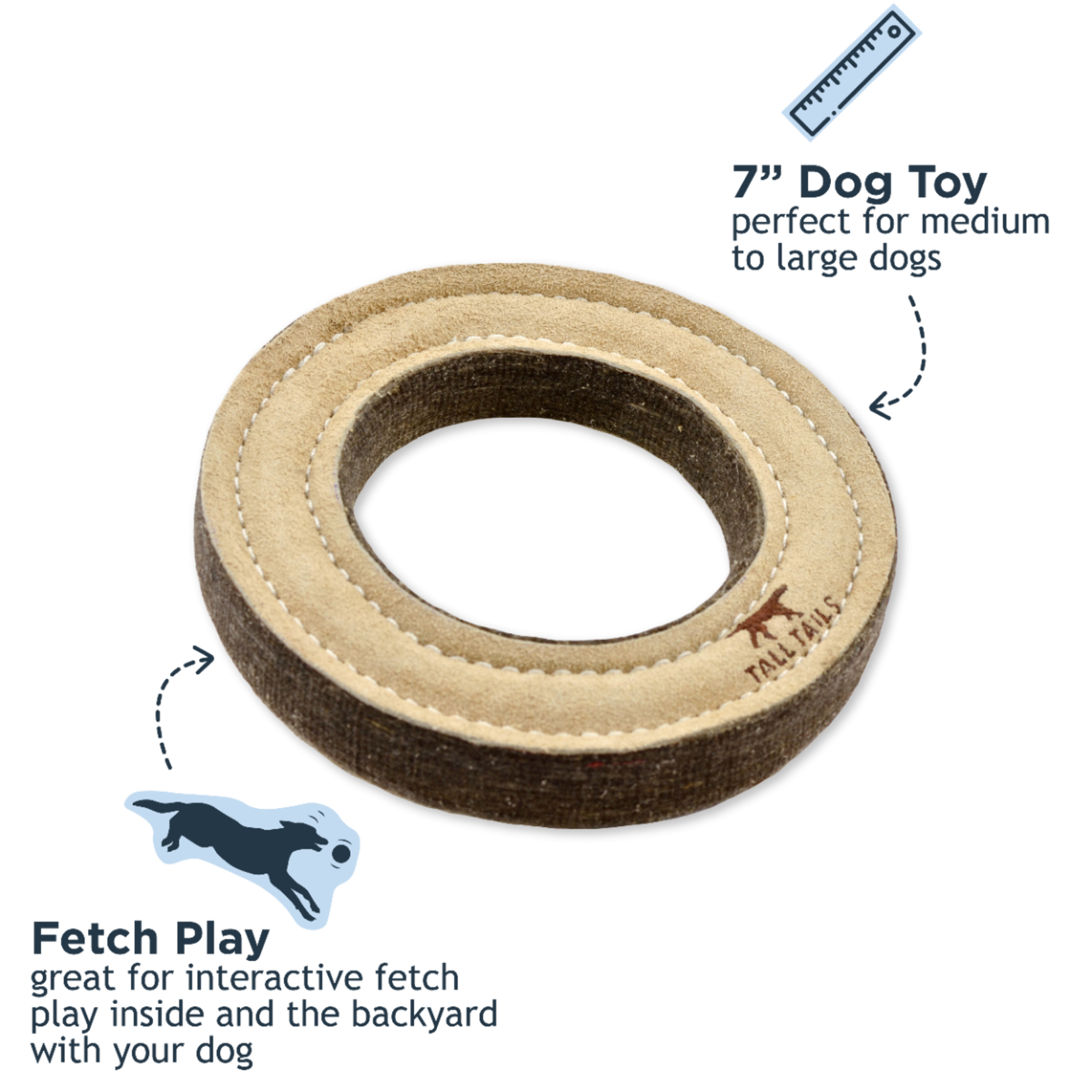 Tall Tails 7” - Ring - Natural Leather - Dog Toy - Tall Tails