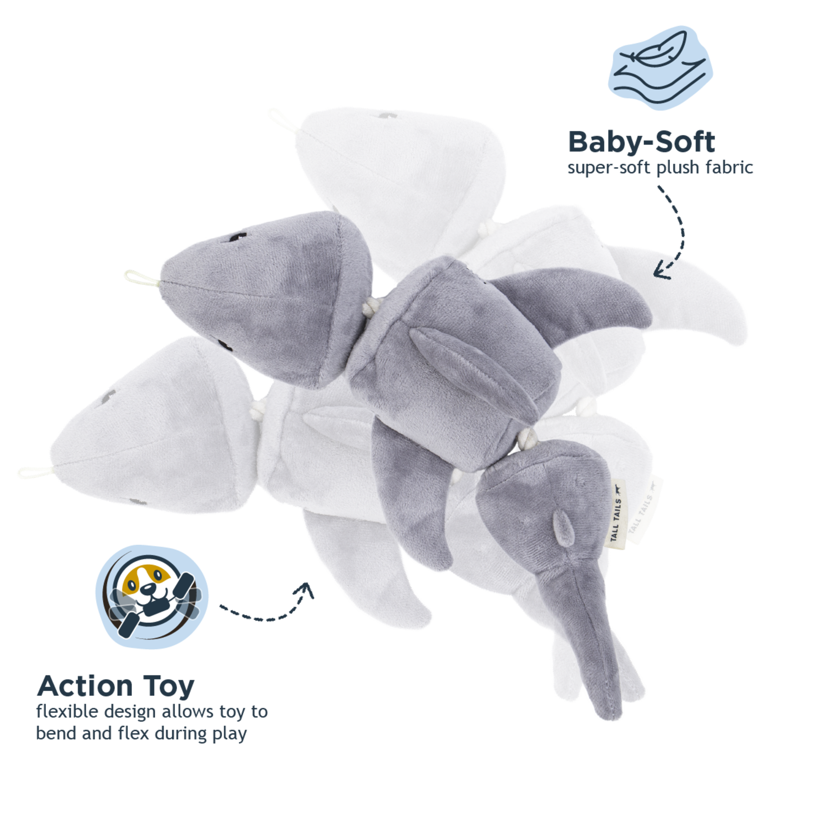 Tall Tails 14” - Shark - Jointed Plush & Rope Toy - Tall Tails