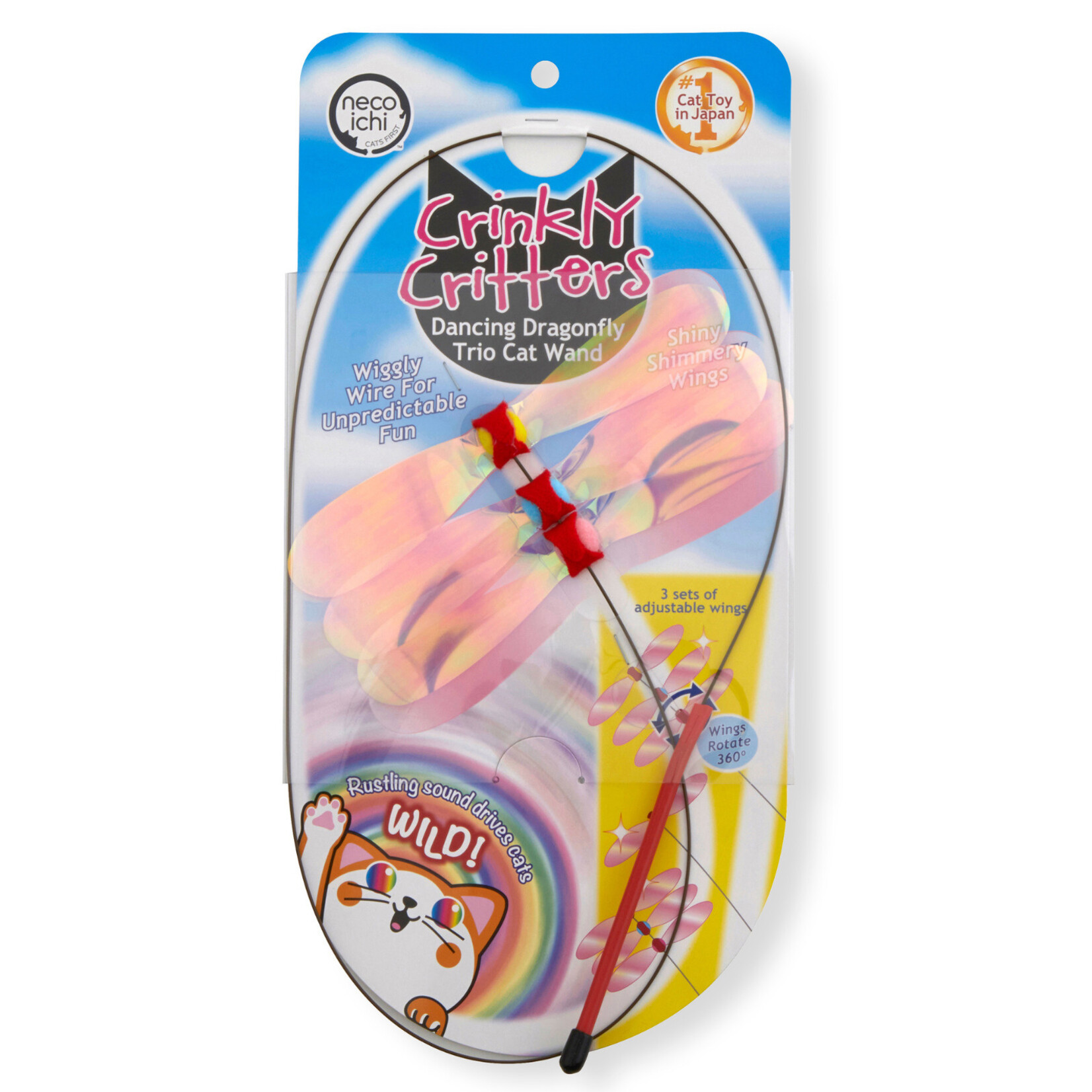 Necoichi Dancing Dragonfly - Crinkly Critters Wand Cat Toy - Necoichi