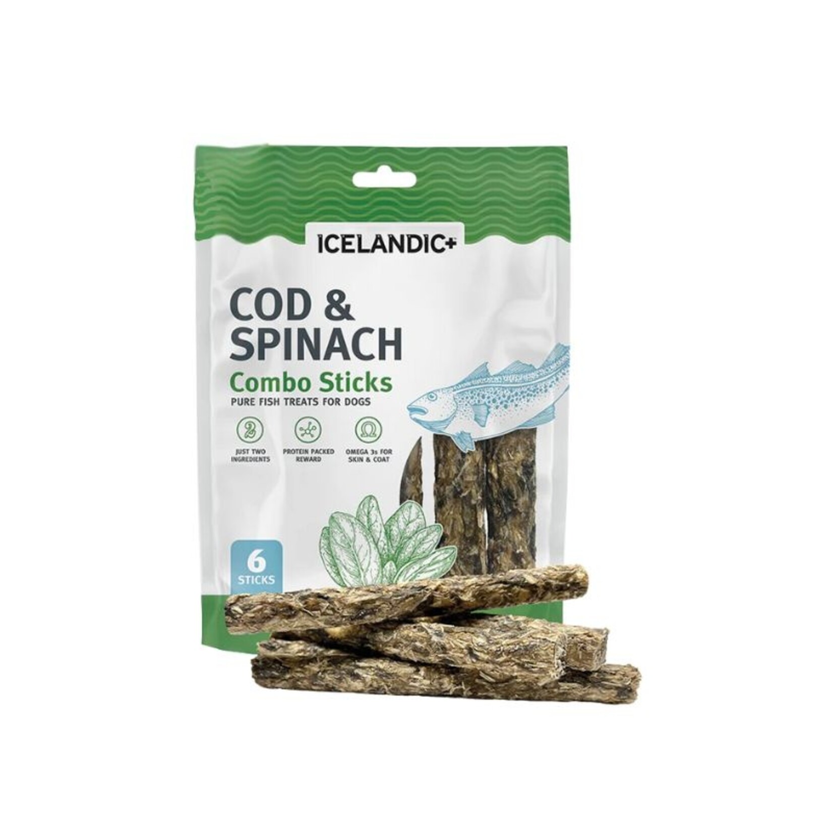 Icelandic Pure 2 oz. - Cod & Spinach - Combo Sticks - Icelandic+