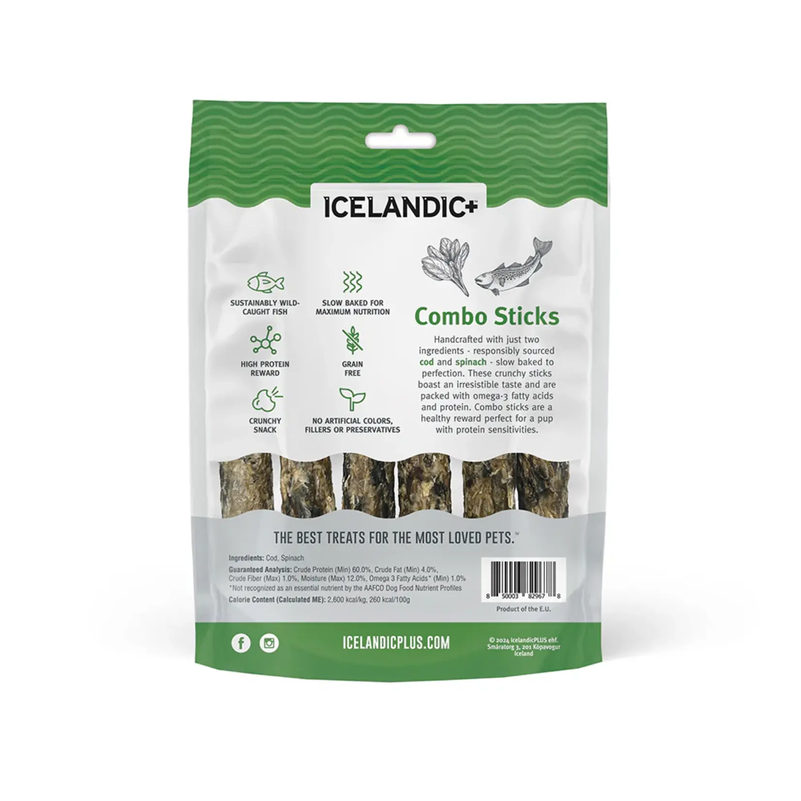Icelandic Pure 2 oz. - Cod & Spinach - Combo Sticks - Icelandic+