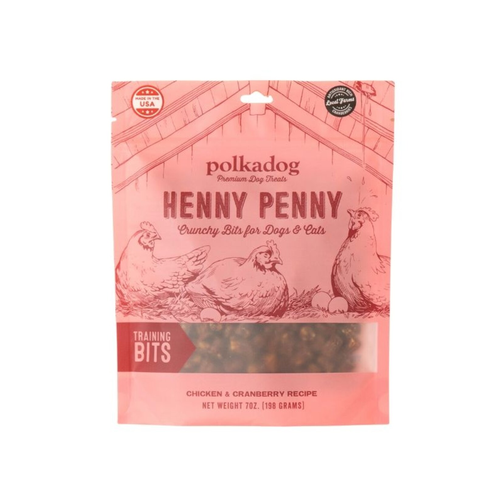 Polka Dog Bakery 7 oz. - Henny Penny Bits - Chicken & Cranberry Treats - Polka Dog Bakery