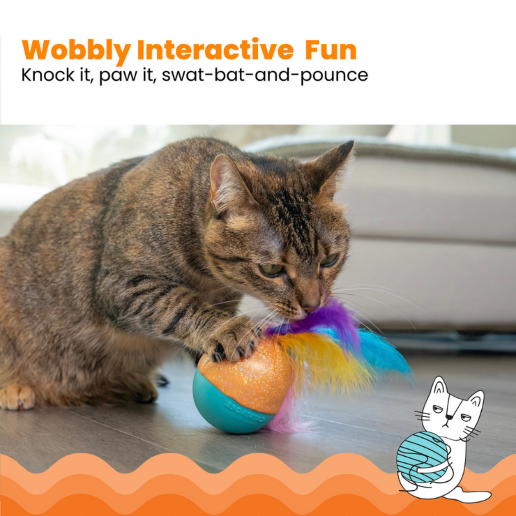 Catstages / Outward Hound Whack N’ Wobble - Ball & Feather Toy - Catstages