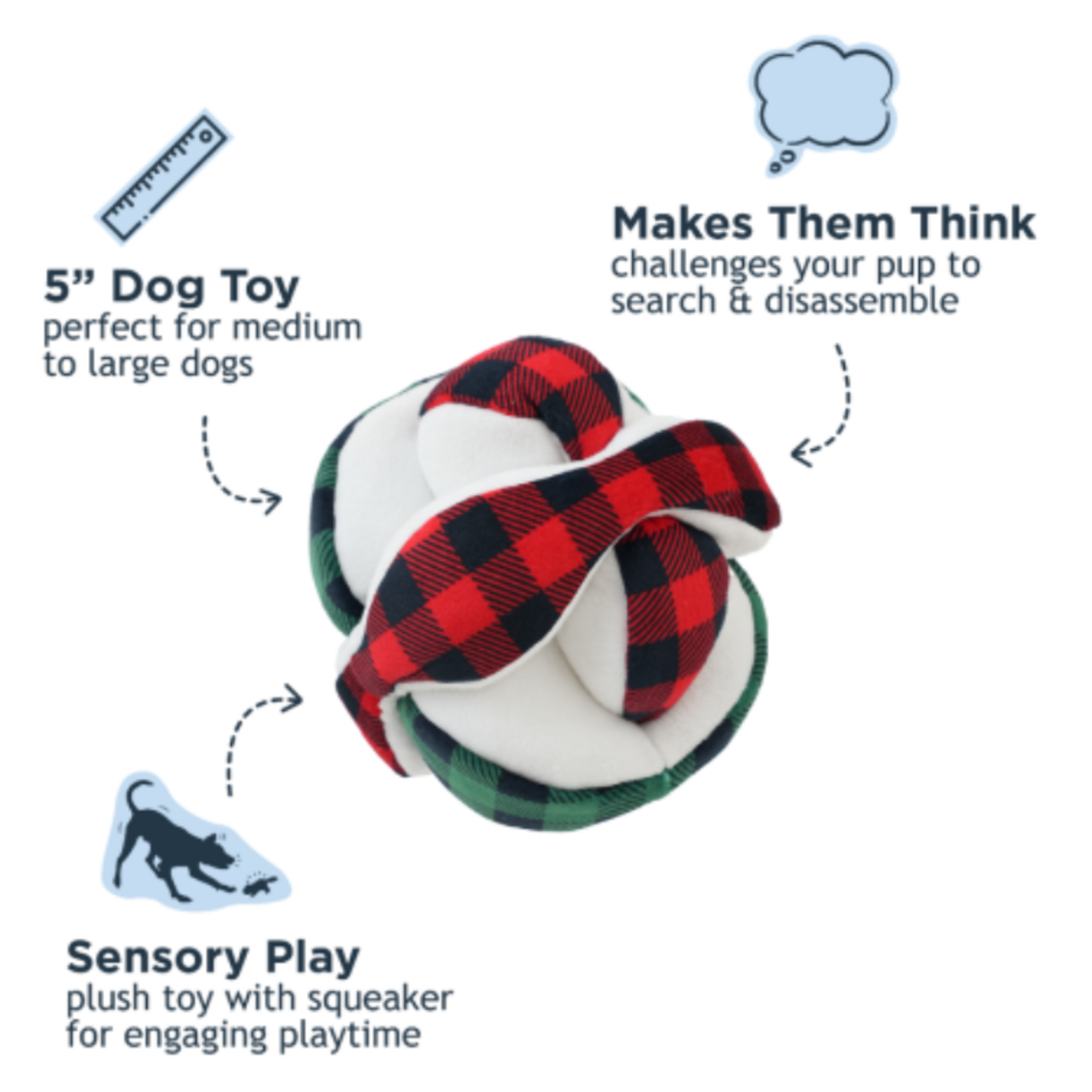 Tall Tails Buffalo Plaid - Snowball - Plush Puzzle Toy - Tall Tails
