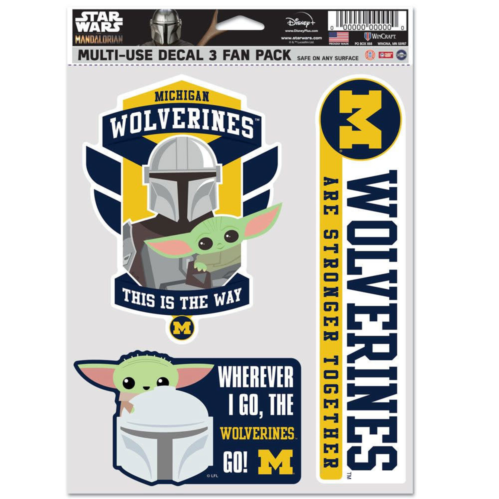 Wincraft NCAA Michigan Wolverines Decal Multi-Use Star Wars Mandalorian 3-Pack