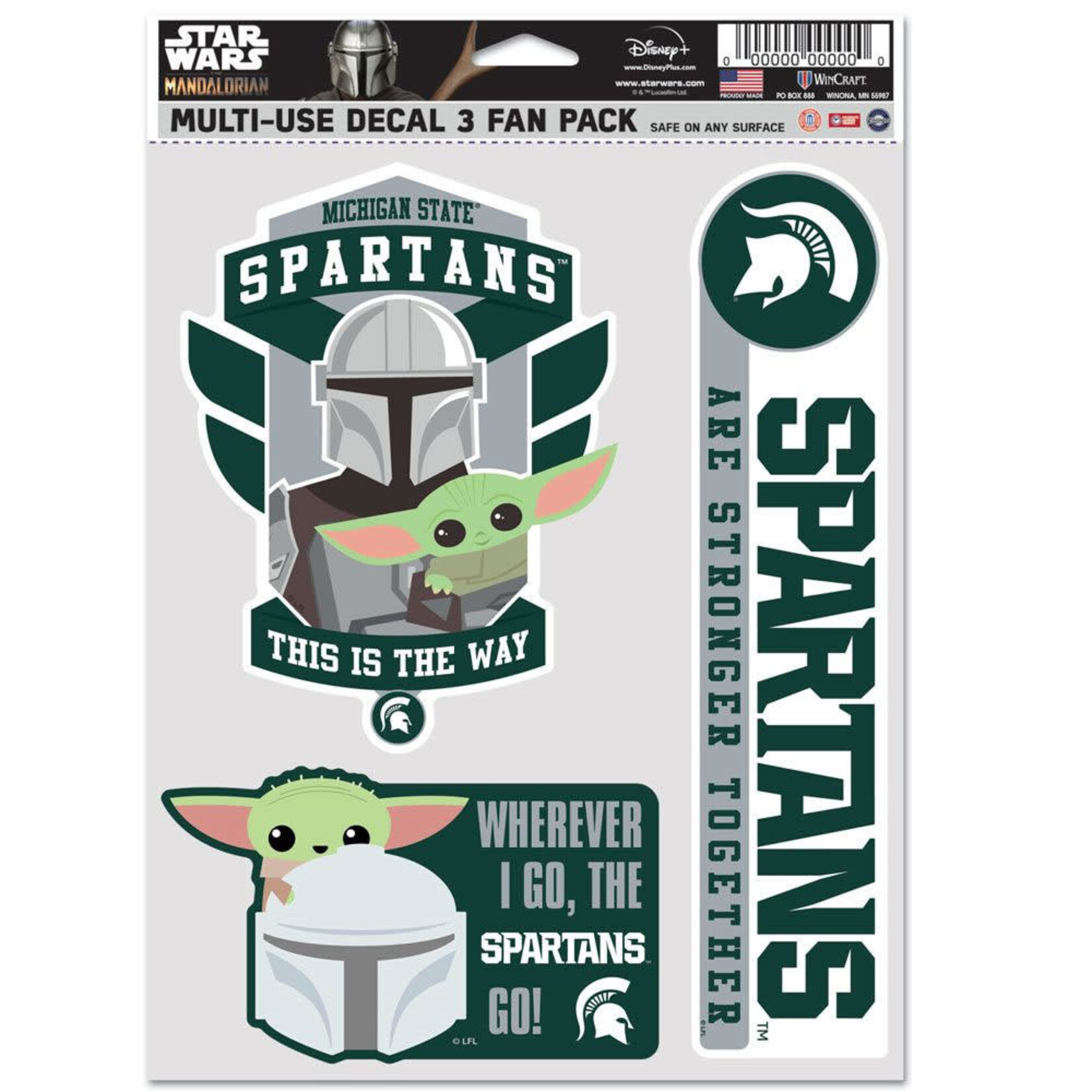 Wincraft NCAA Michigan State Spartans Decal Multi-Use Star Wars Mandalorian 3-Pack