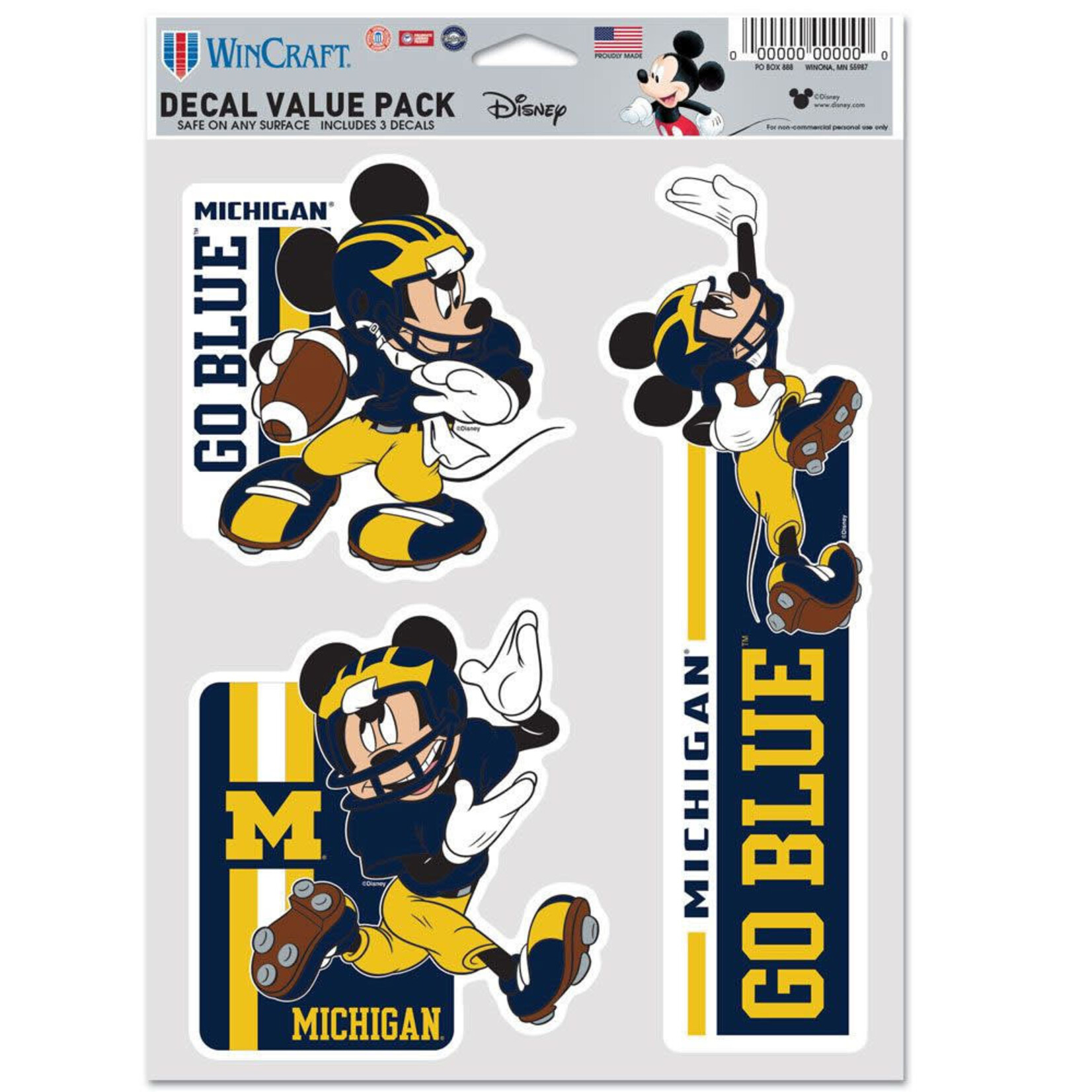 Wincraft NCAA Michigan Wolverines Decal Multi-Use Disney Football Mickey 3-Pack