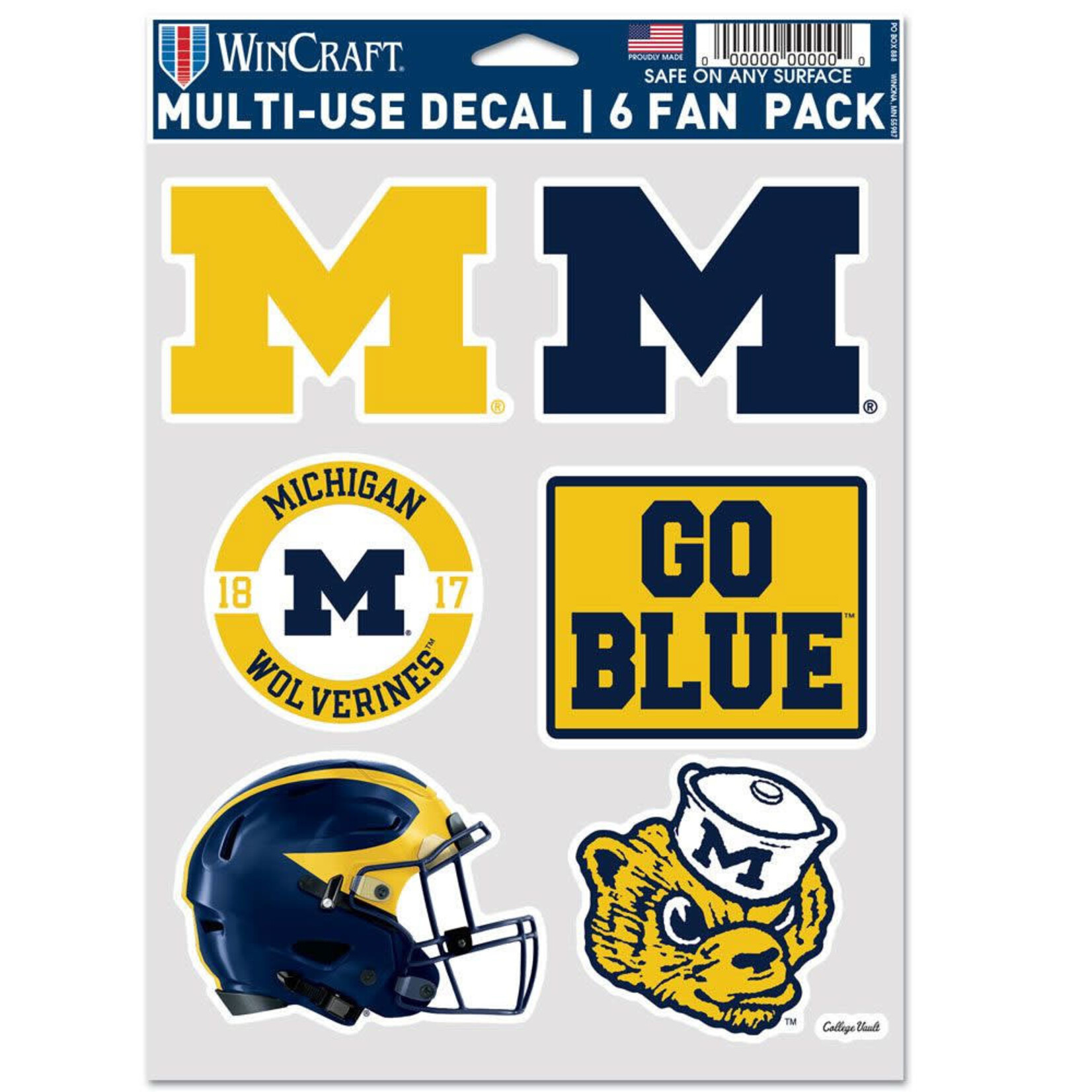 Wincraft NCAA Michigan Wolverines Decal Multi-Use Decal Michigan Logos 6-Pack