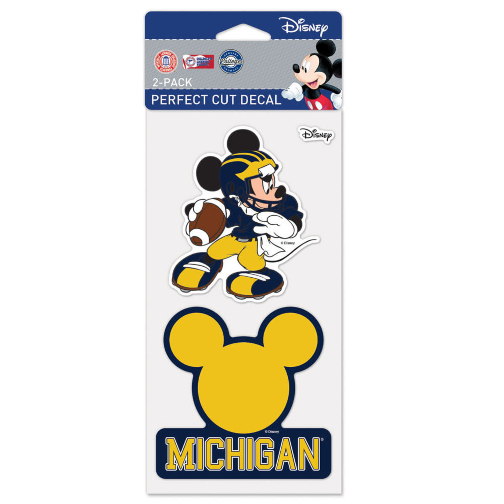 Wincraft NCAA Michigan Wolverines Decal Perfect Cut 4''x4'' Disney Football Mickey 2Pk