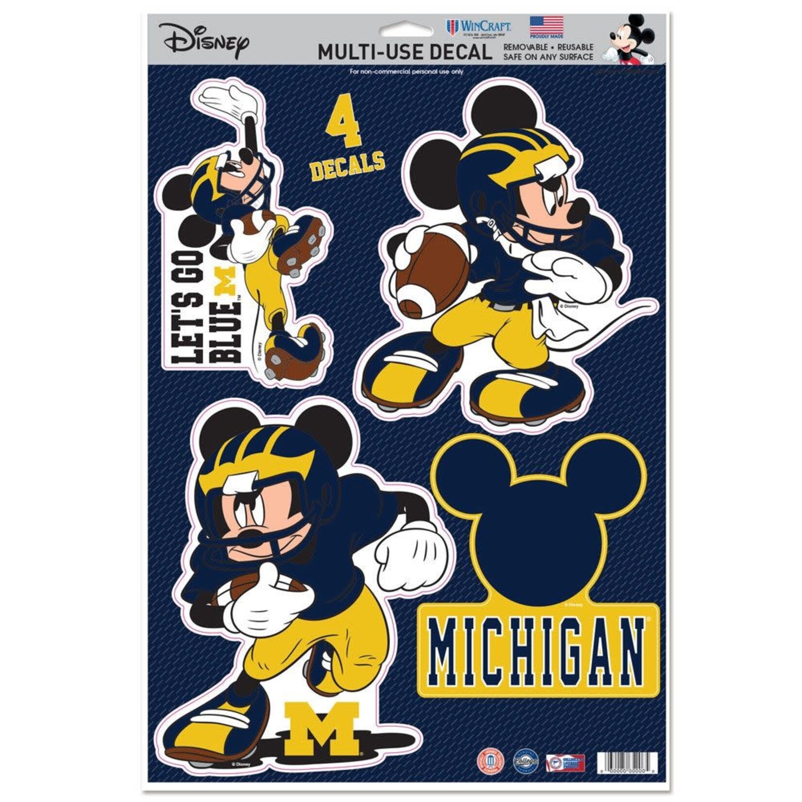 Wincraft NCAA Michigan Wolverines Decal Multi-Use 11''x17'' Sheet Disney Football Mickey 4Pk