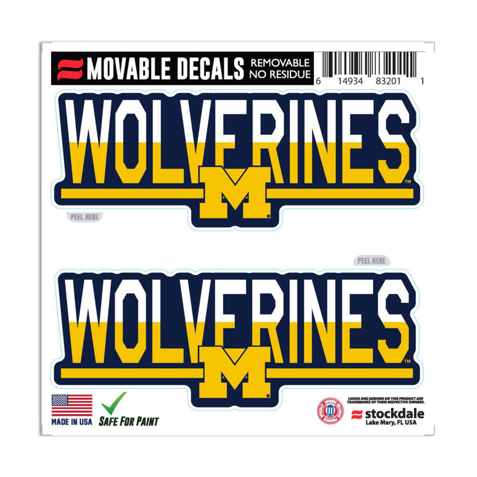 NCAA Michigan Wolverines Decal Movable 6''x6'' Wolverines Color Duo 2-Pk