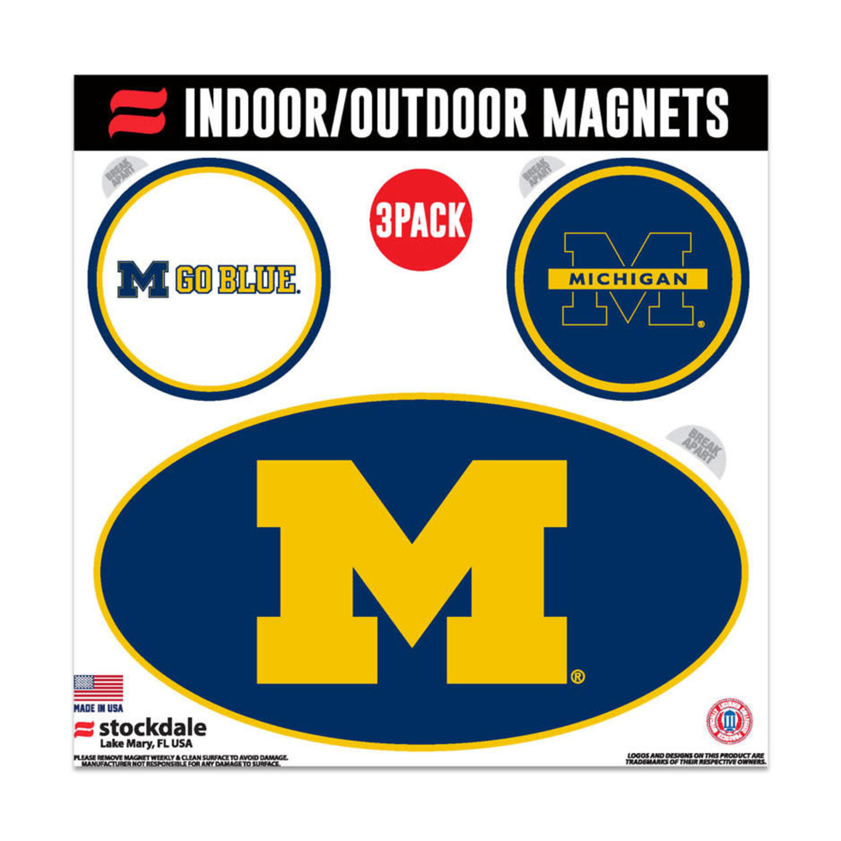 NCAA Michigan Wolverines Magnet 6''x6'' Wolverines 3-Pack