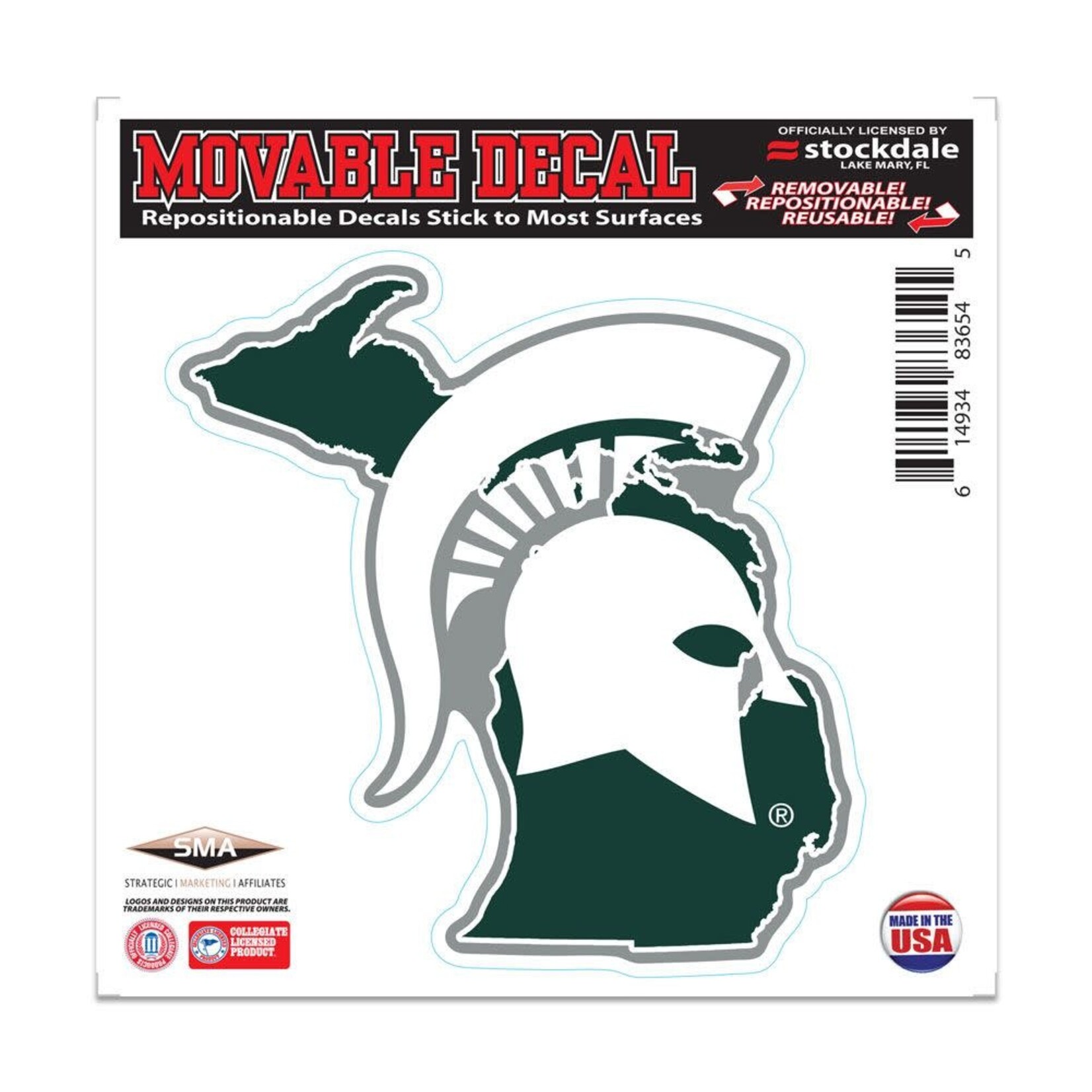 NCAA Michigan State University  Decal Movable 6''x6'' Spartan Logo State Shape