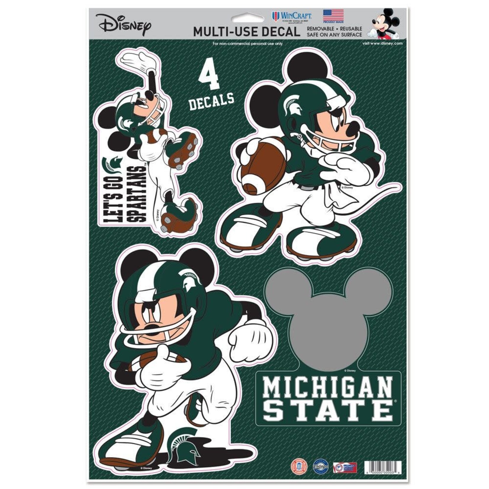 Wincraft NCAA Michigan State Spartans Decal Multi-Use 11''x17'' Sheet Disney Football Mickey 4Pk