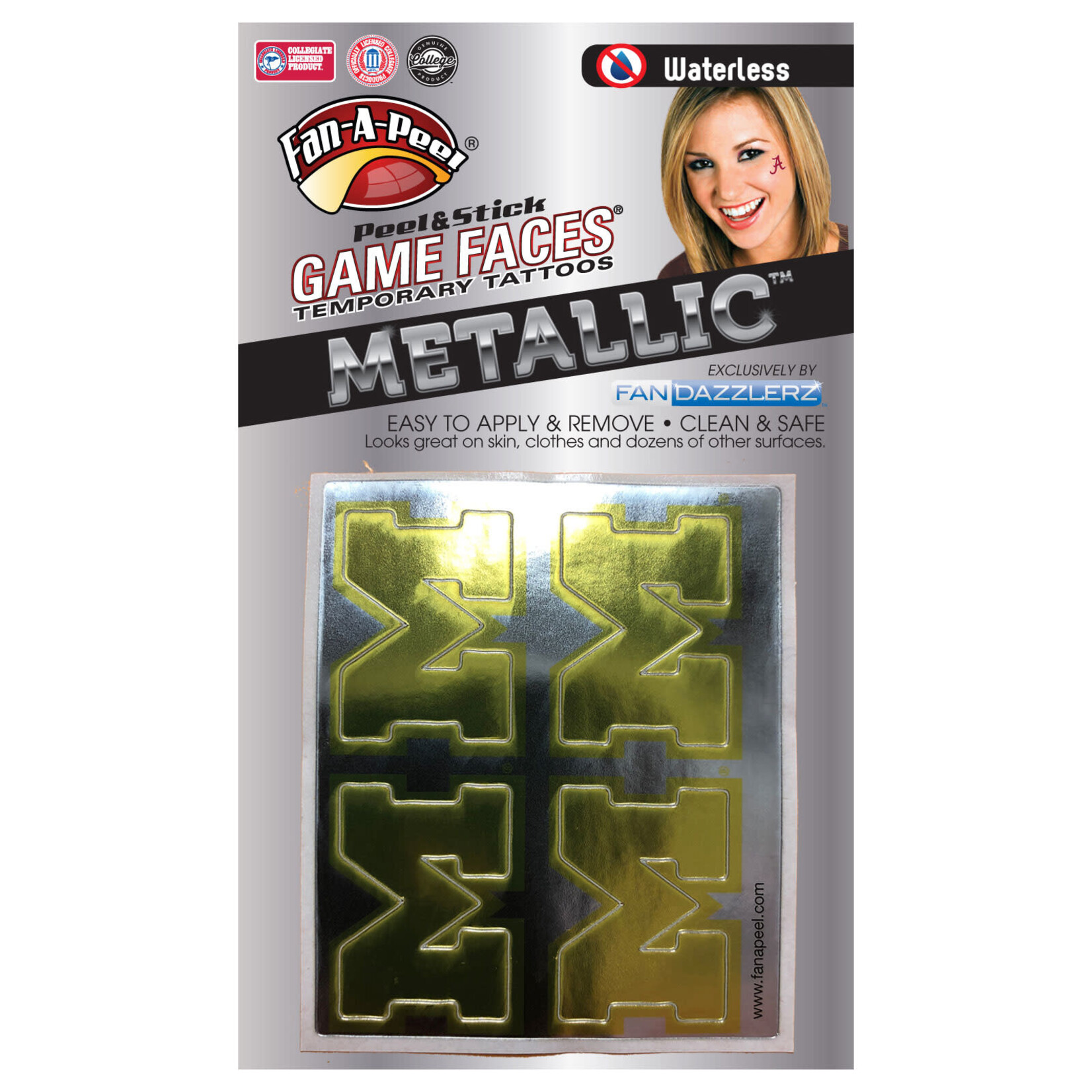 Fan-A-Peel NCAA Michigan Wolverines Tattoo Face Metallic M Logo