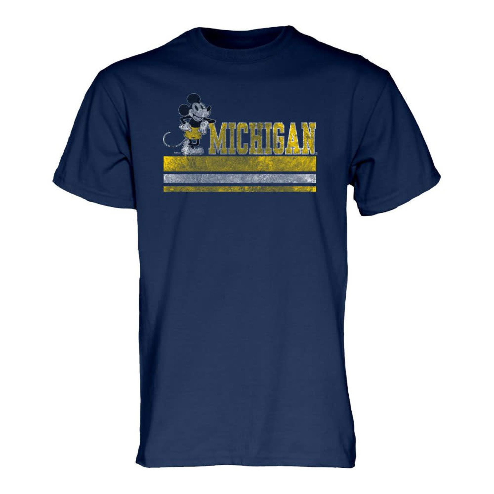 Blue 84 NCAA Michigan Wolverines Mens Shirt Tee Short Sleeve Mill Dyed Disney Mickey Time