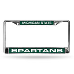 Rico Michigan State Spartans Auto License Plate Frame Green Laser Chrome