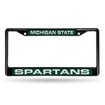 Rico Michigan State Spartans Auto License Plate Frame Black Laser Chrome