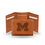 Rico Michigan Wolverines Wallet Tri-Fold Embossed Brown
