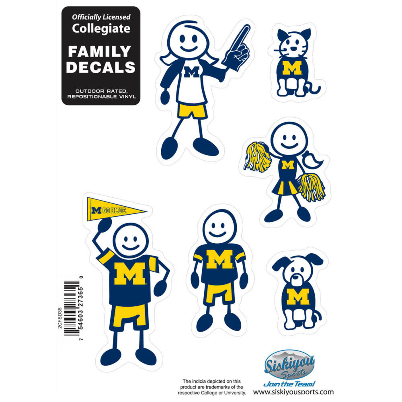 Siskiyou Sports NCAA Michigan Wolverines Decal 5''x7'' Family Set Small