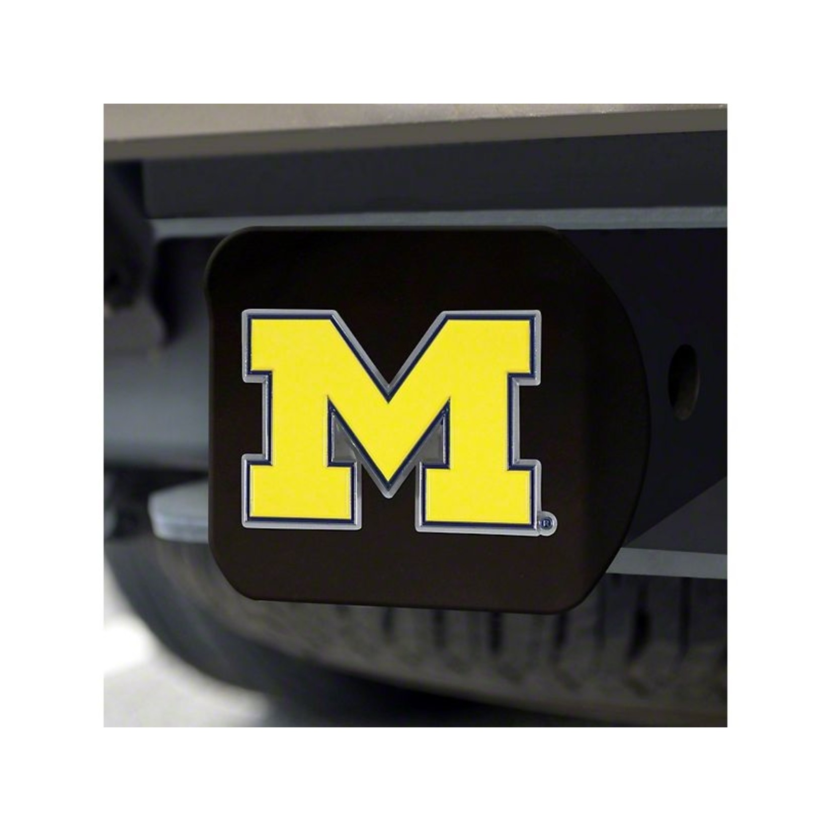 NCAA Michigan Wolverines Auto Color Emblem on Black Hitch 3.4"x4" - "Block M" Logo
