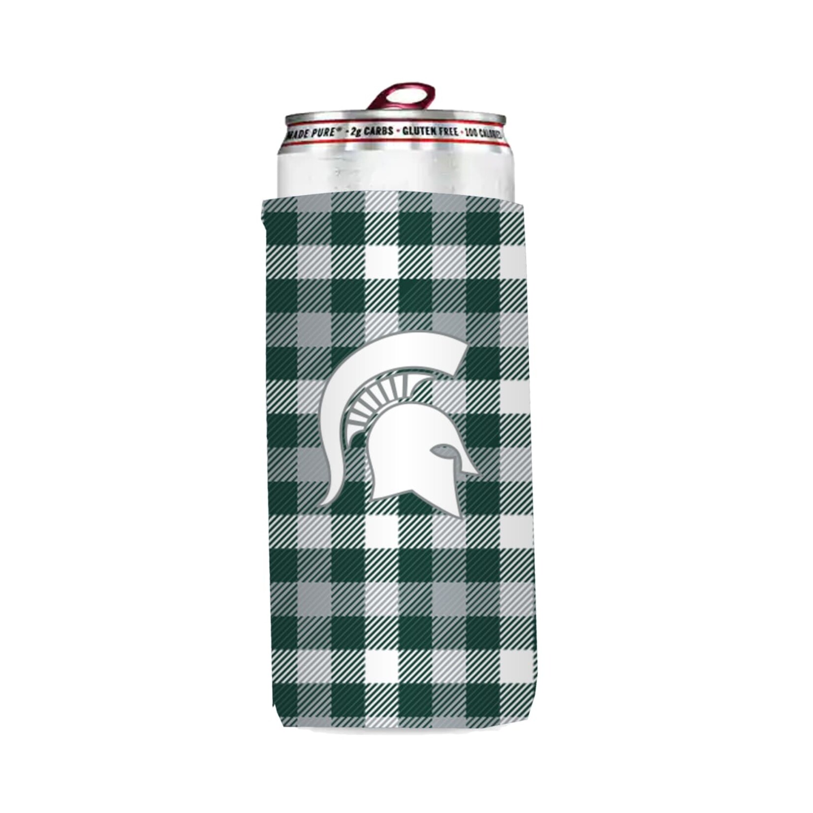 Logo Brands NCAA Michigan State Spartans Plaid Insulated Slim Can Sleeve