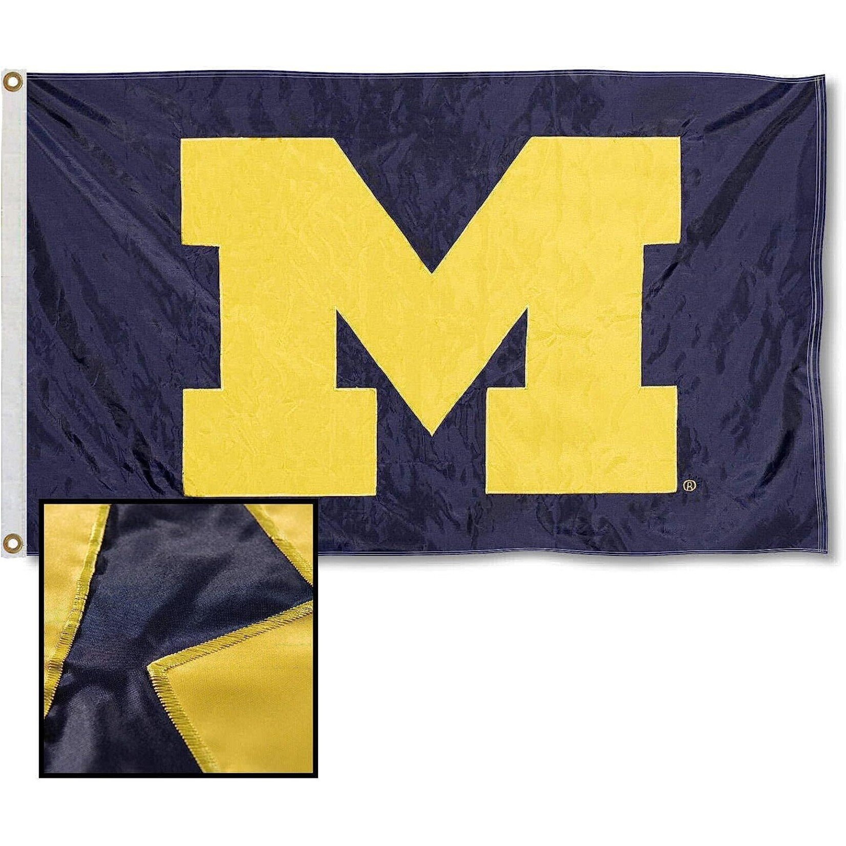 Sewing Concepts NCAA Michigan Wolverines Flag 3'x5' Applique Navy w/Gold "M" Logo